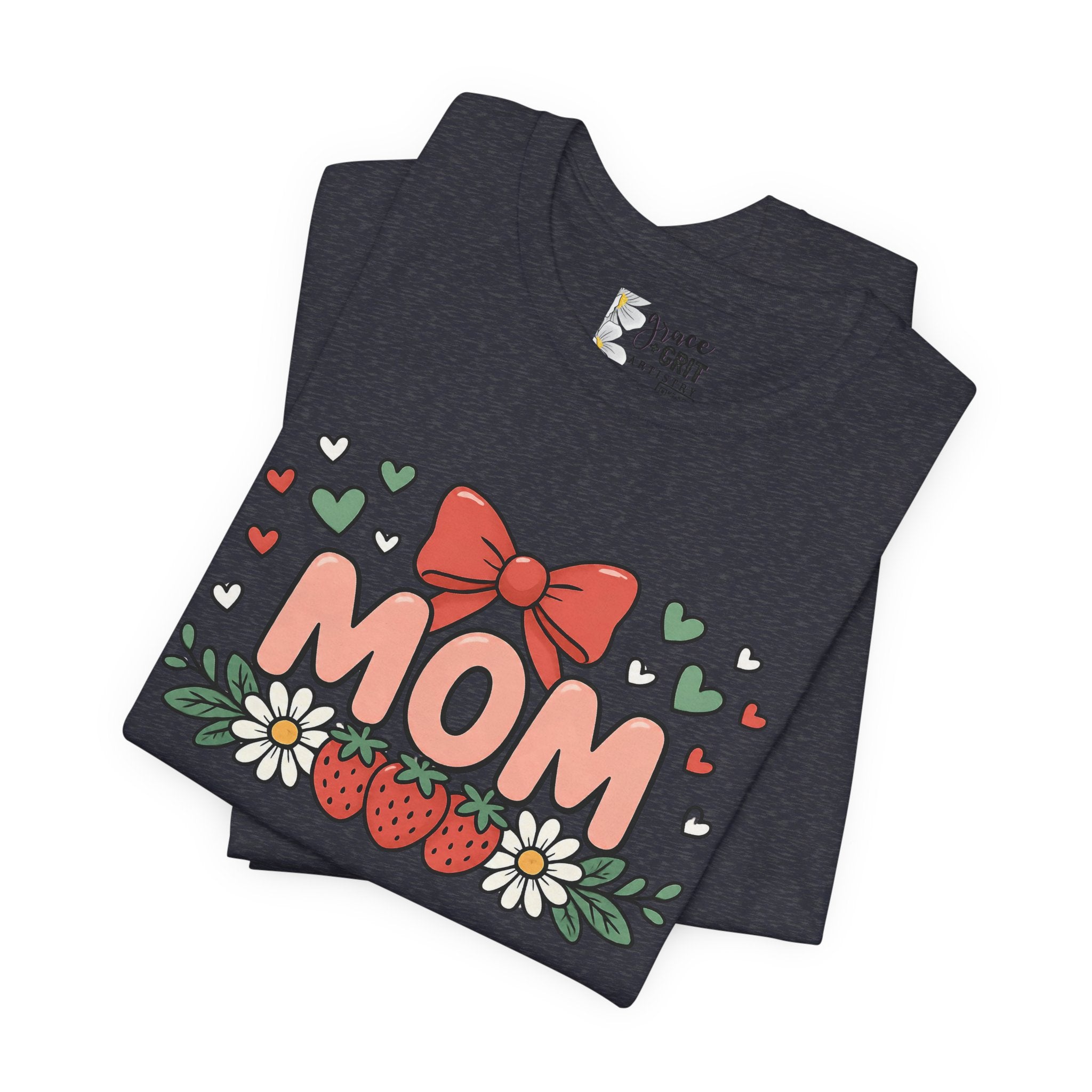 Mom Floral Bow T‑Shirt — Cute Strawberry & Daisy Mother's Day Tee