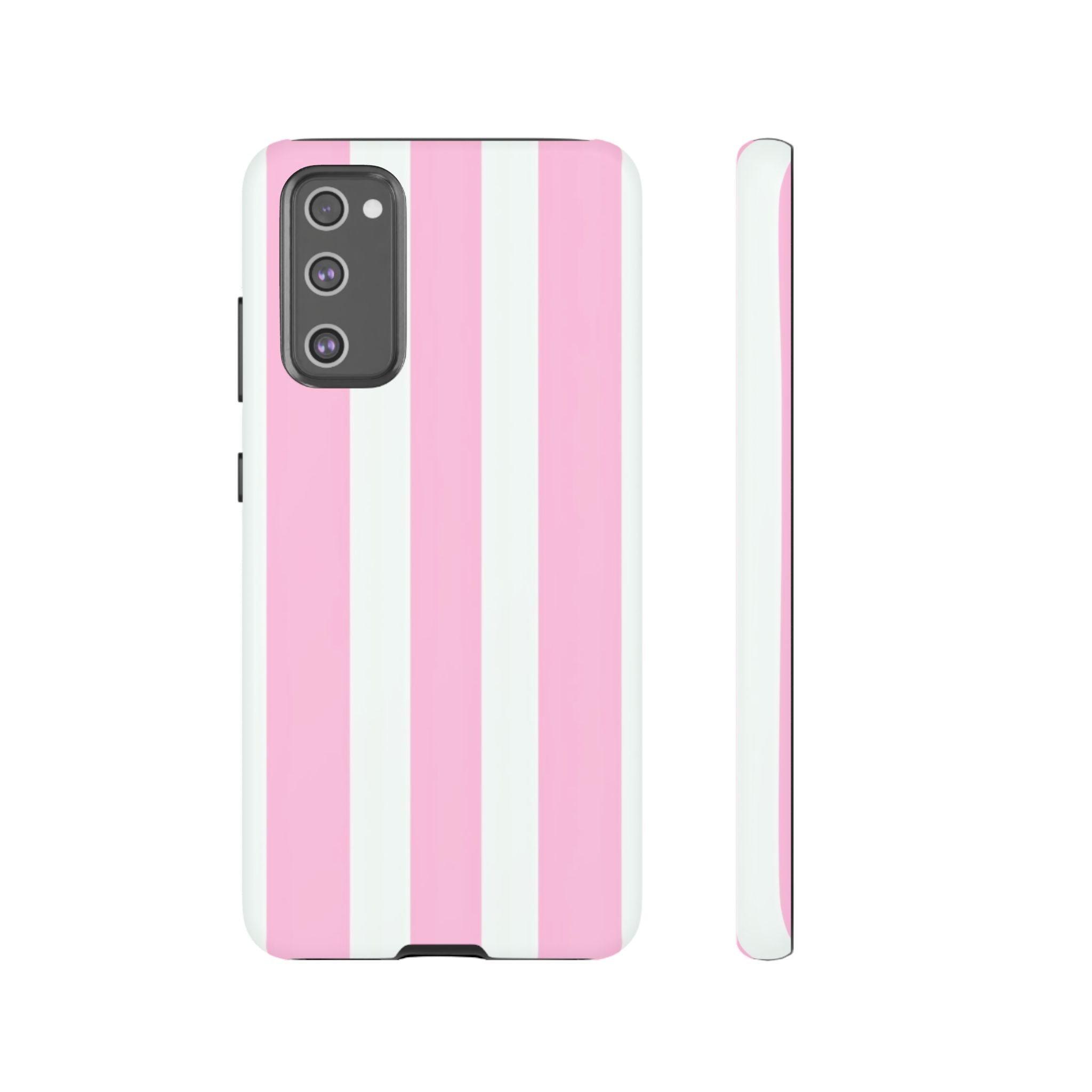 Pink & White Striped Tough Phone Case — Durable Protective Phone Cover