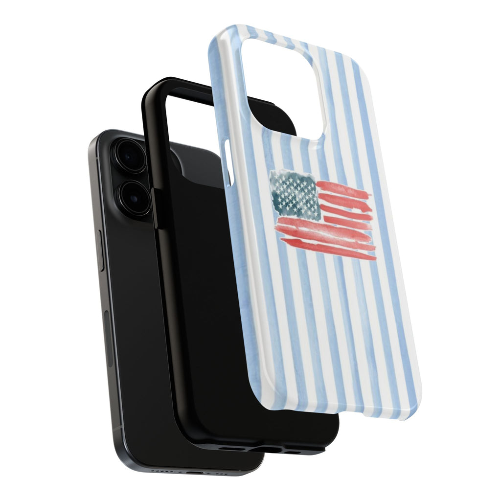 American Flag Watercolor Tough Phone Case — Blue Striped Patriotic Phone Case