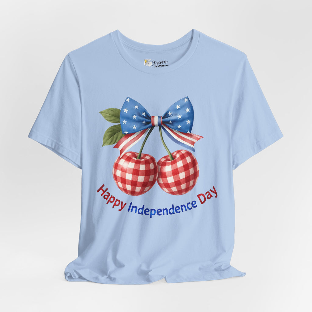 Independence Day Cherry Tee — Patriotic Bow 'Happy Independence Day' T-Shirt