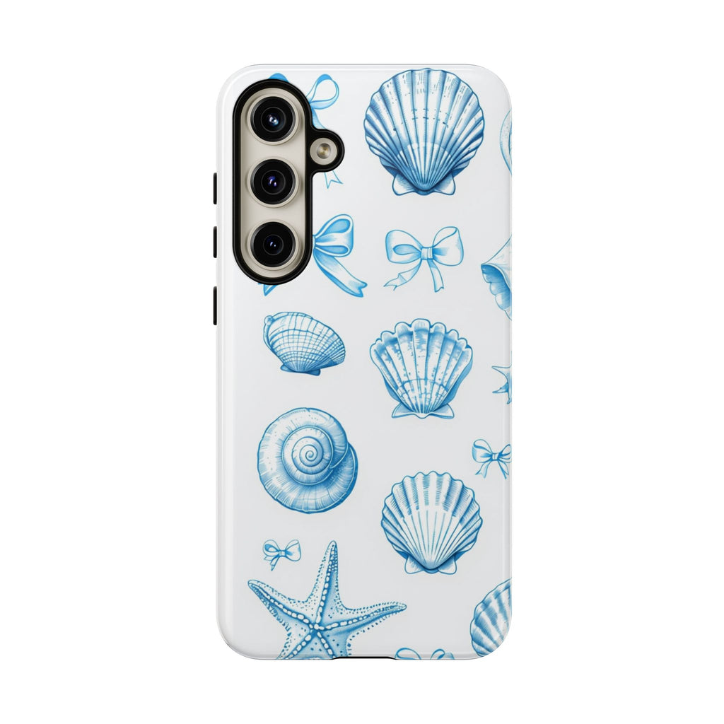 Seaside Shells Phone Case — Blue Nautical Shell & Starfish Pattern