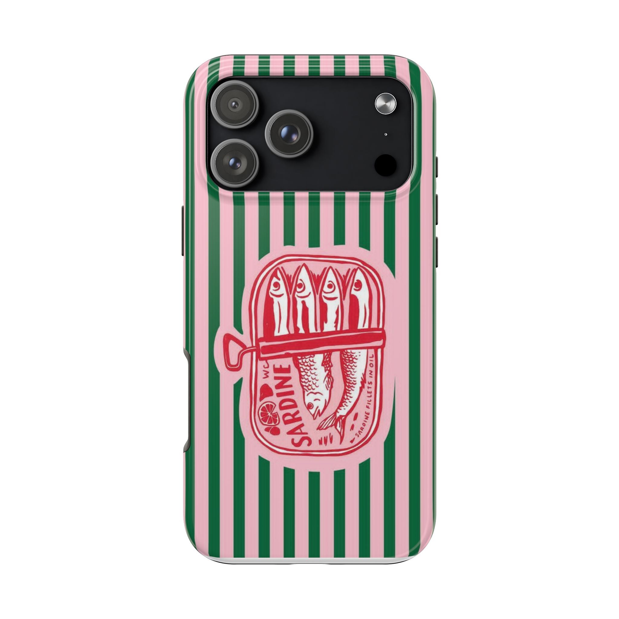 Sardine Stripes Tough Phone Case — Retro Pink & Green Protective Phone Cover