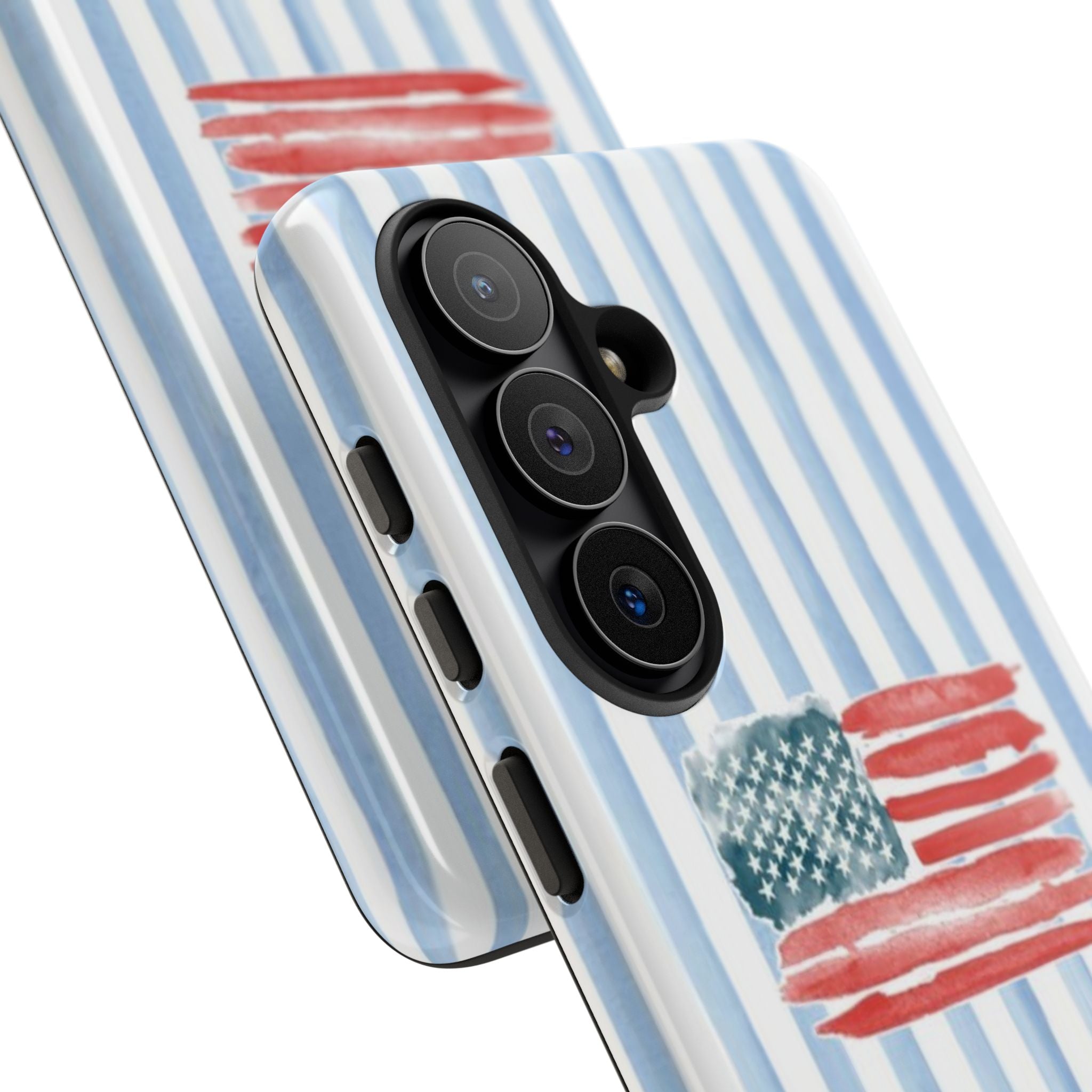 American Flag Watercolor Phone Case - Blue Stripe Tough Case