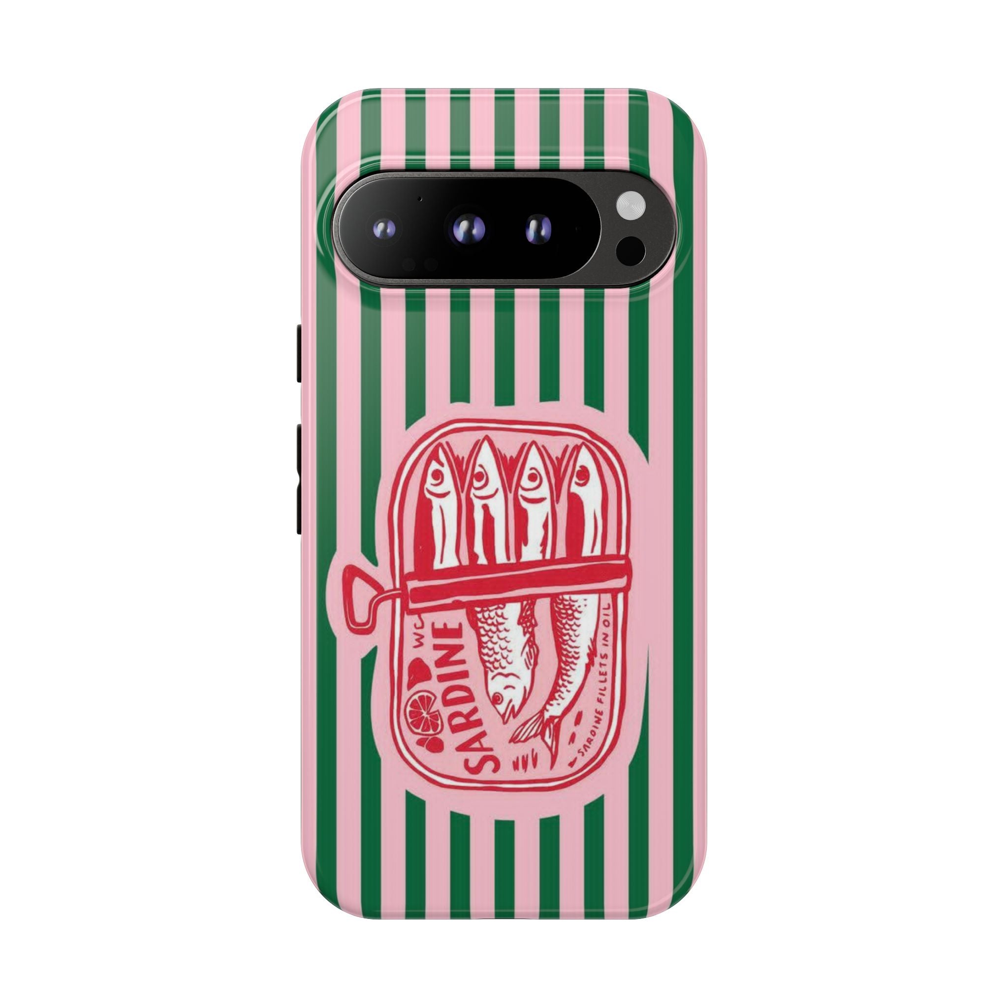 Sardine Stripe Phone Case — Retro Pink & Green Nautical Protection