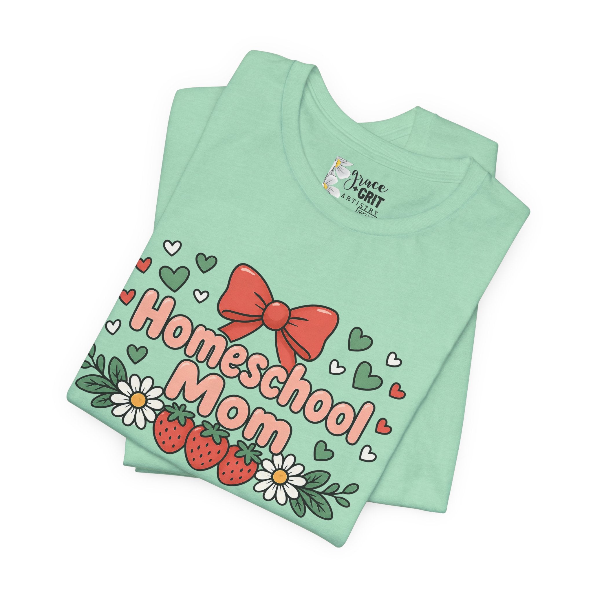 Homeschool Mom T-Shirt – Floral Strawberry Design with Bow