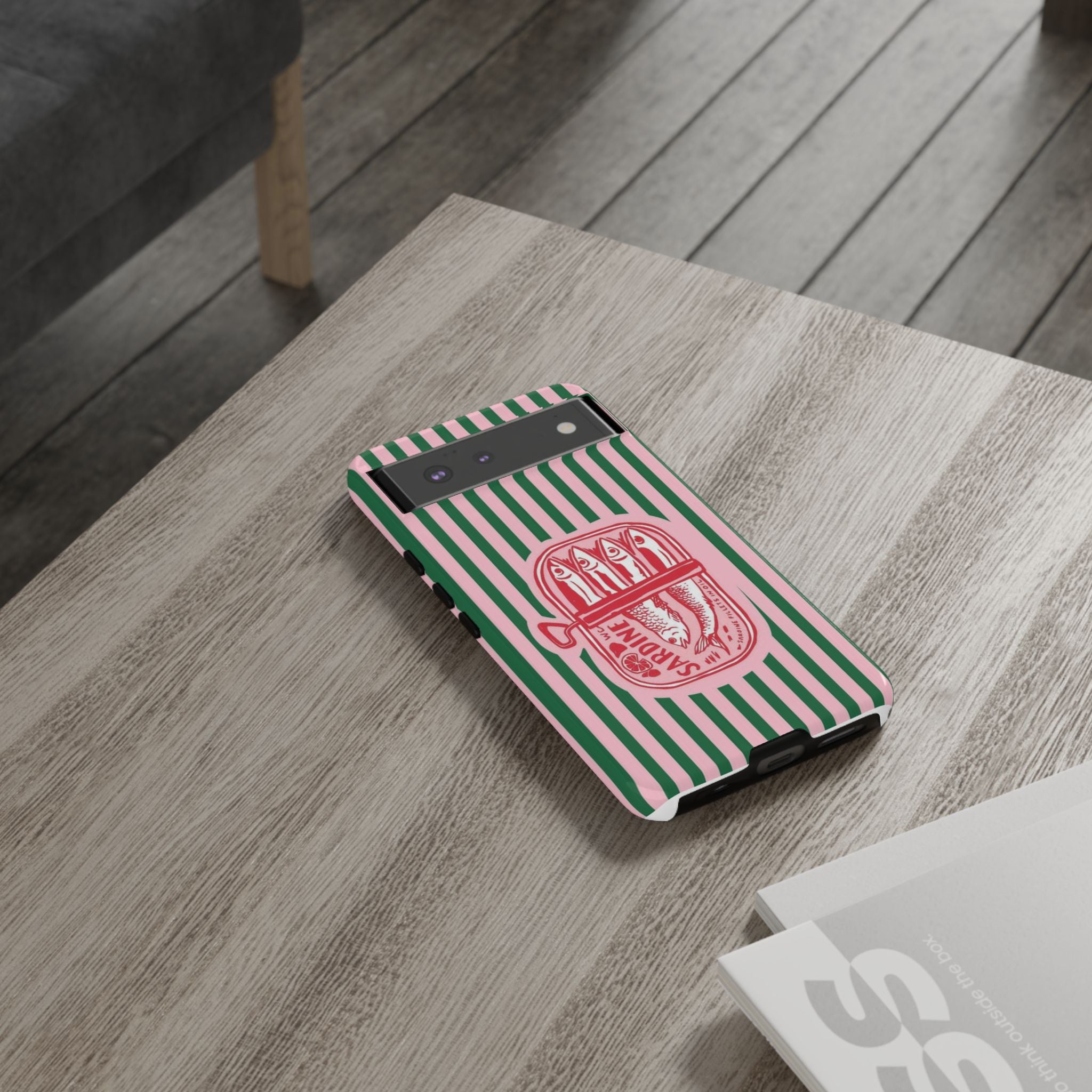 Sardine Stripe Phone Case — Retro Pink & Green Nautical Protection