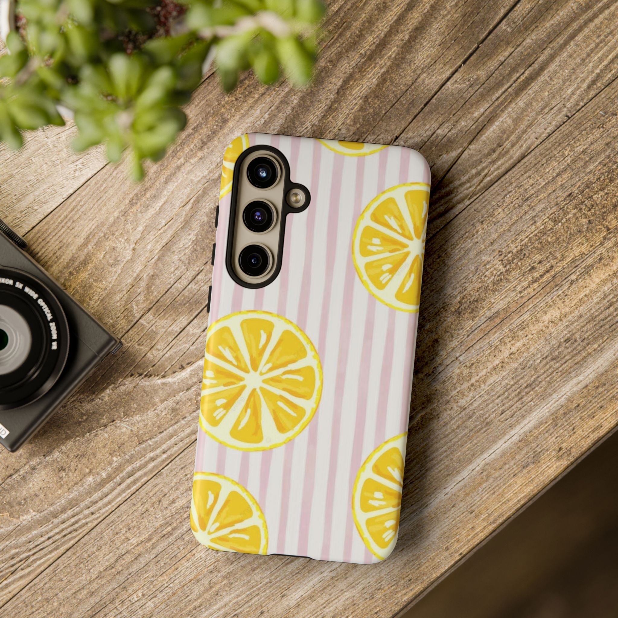 Lemon Slices Tough Case — Cute Pink Stripe Phone Cover