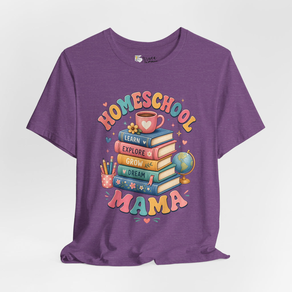 Homeschool Mama T-Shirt – Colorful Stacked Books Design