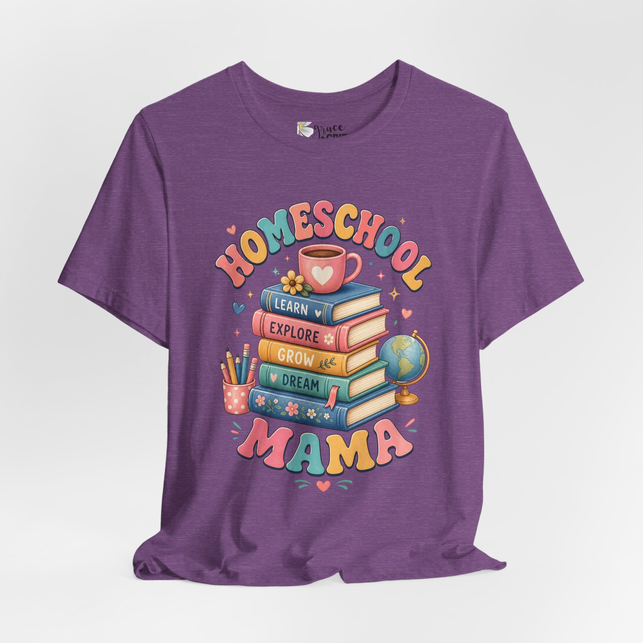 Homeschool Mama T-Shirt – Colorful Stacked Books Design