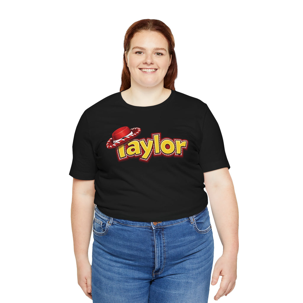 Taylor Name Tee — Retro Western Logo T-Shirt with Red Cowboy Hat