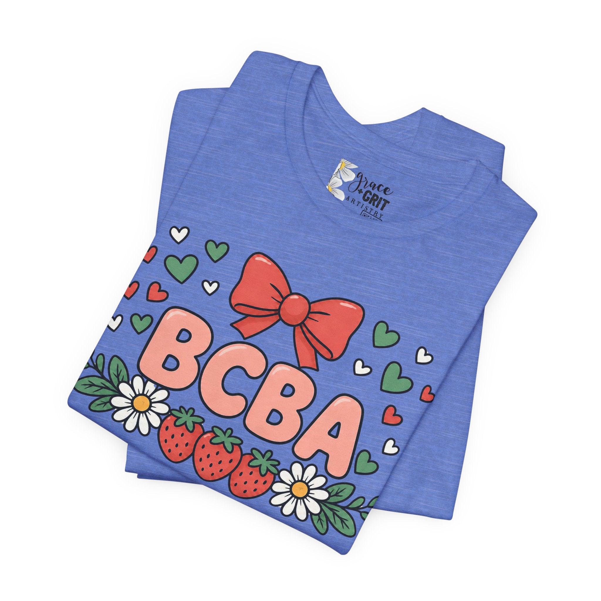 BCBA Strawberry Bow T-Shirt — Cute Floral ABA Therapist Gift