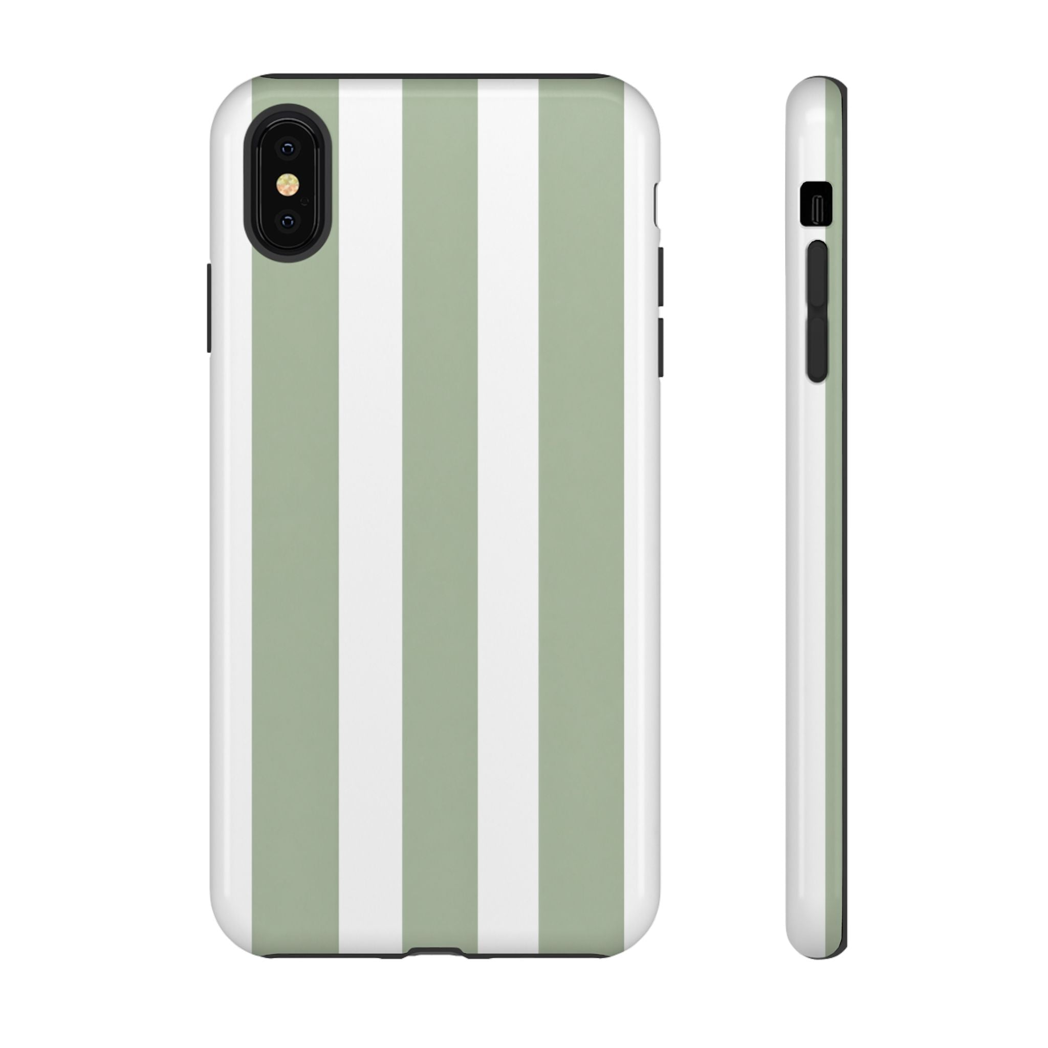 Striped Sage Tough Phone Case — Durable Green & White Vertical Stripe Phone Cover