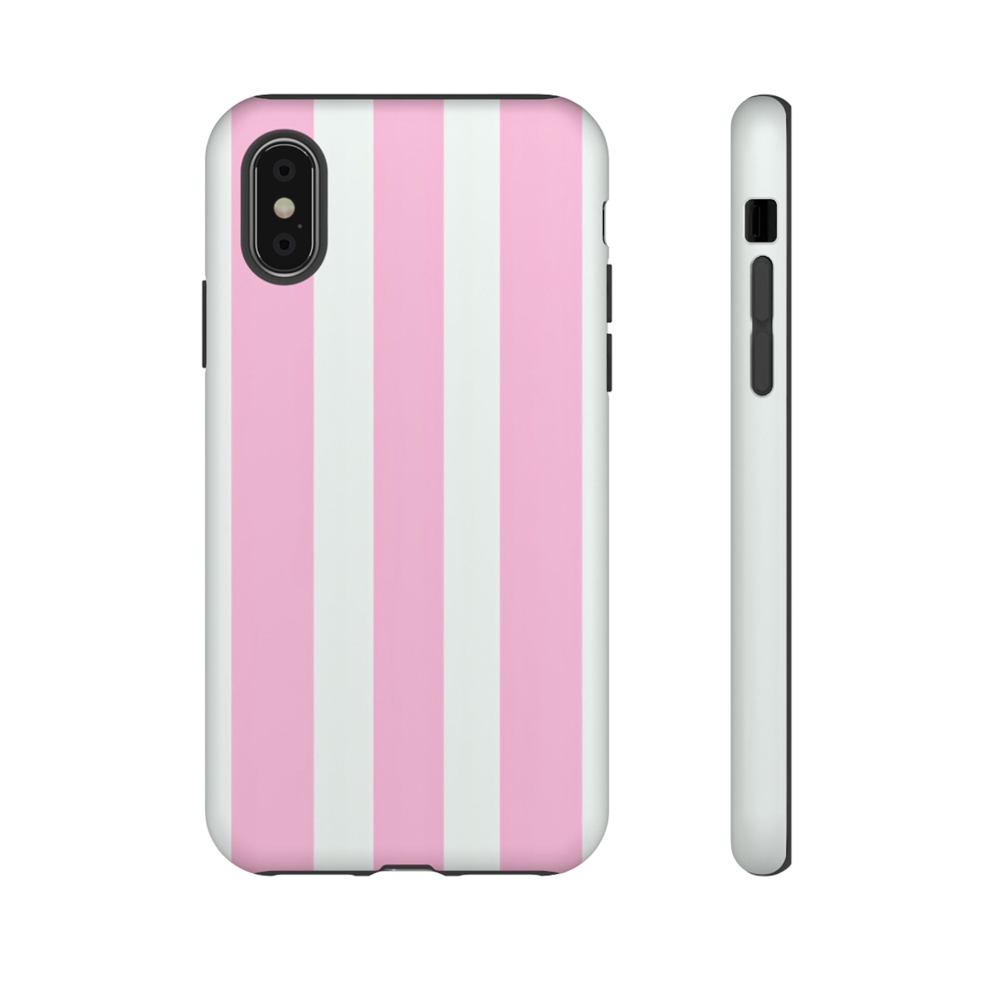 Pink & White Striped Tough Phone Case — Durable Protective Phone Cover