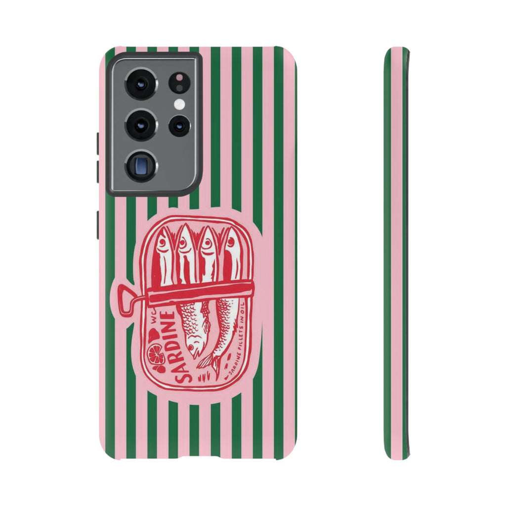 Sardine Stripe Phone Case — Retro Pink & Green Nautical Protection