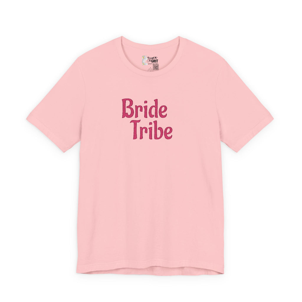 Embroidered Bride Tribe T‑Shirt — Pink Bachelorette Party Tee