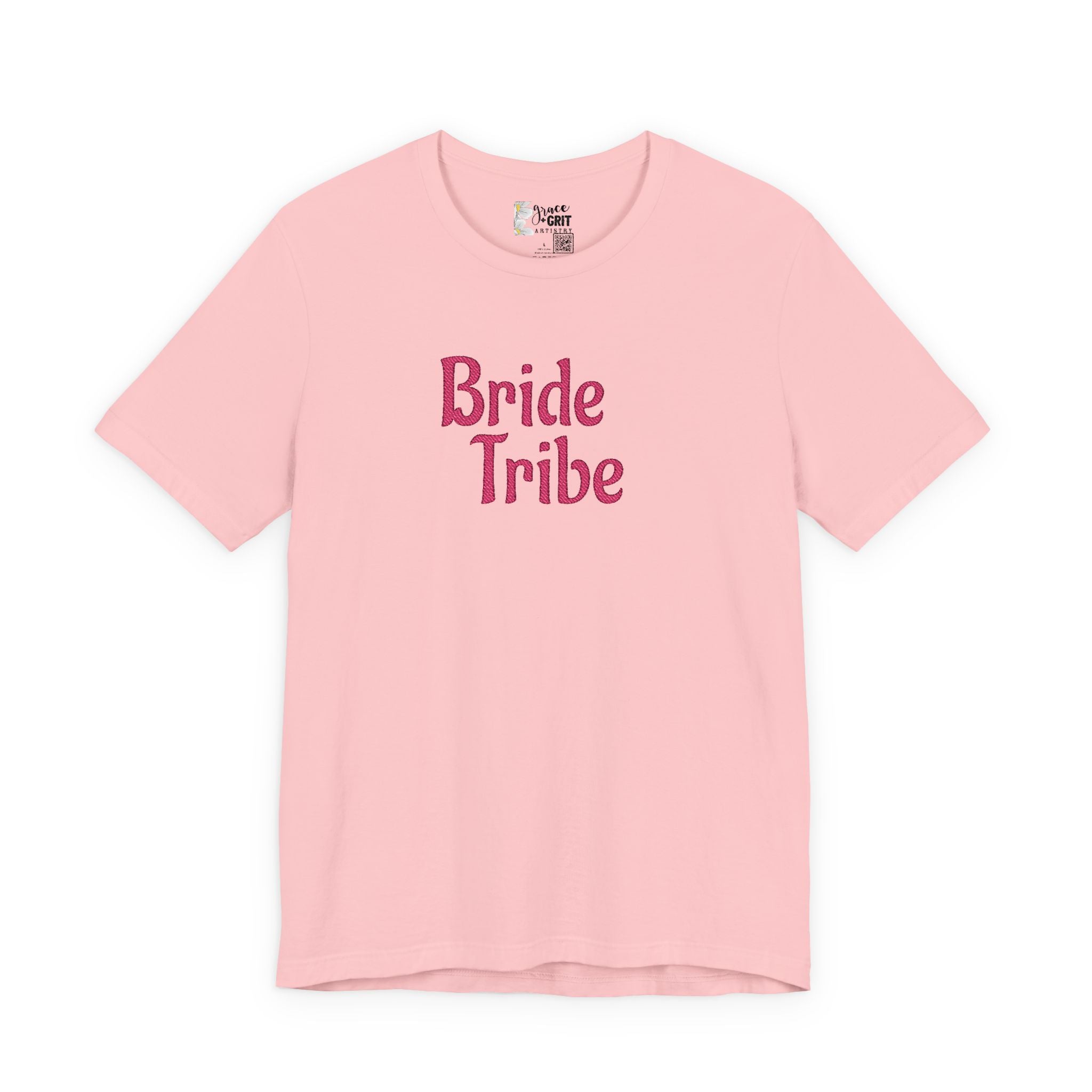 Embroidered Bride Tribe T‑Shirt — Pink Bachelorette Party Tee