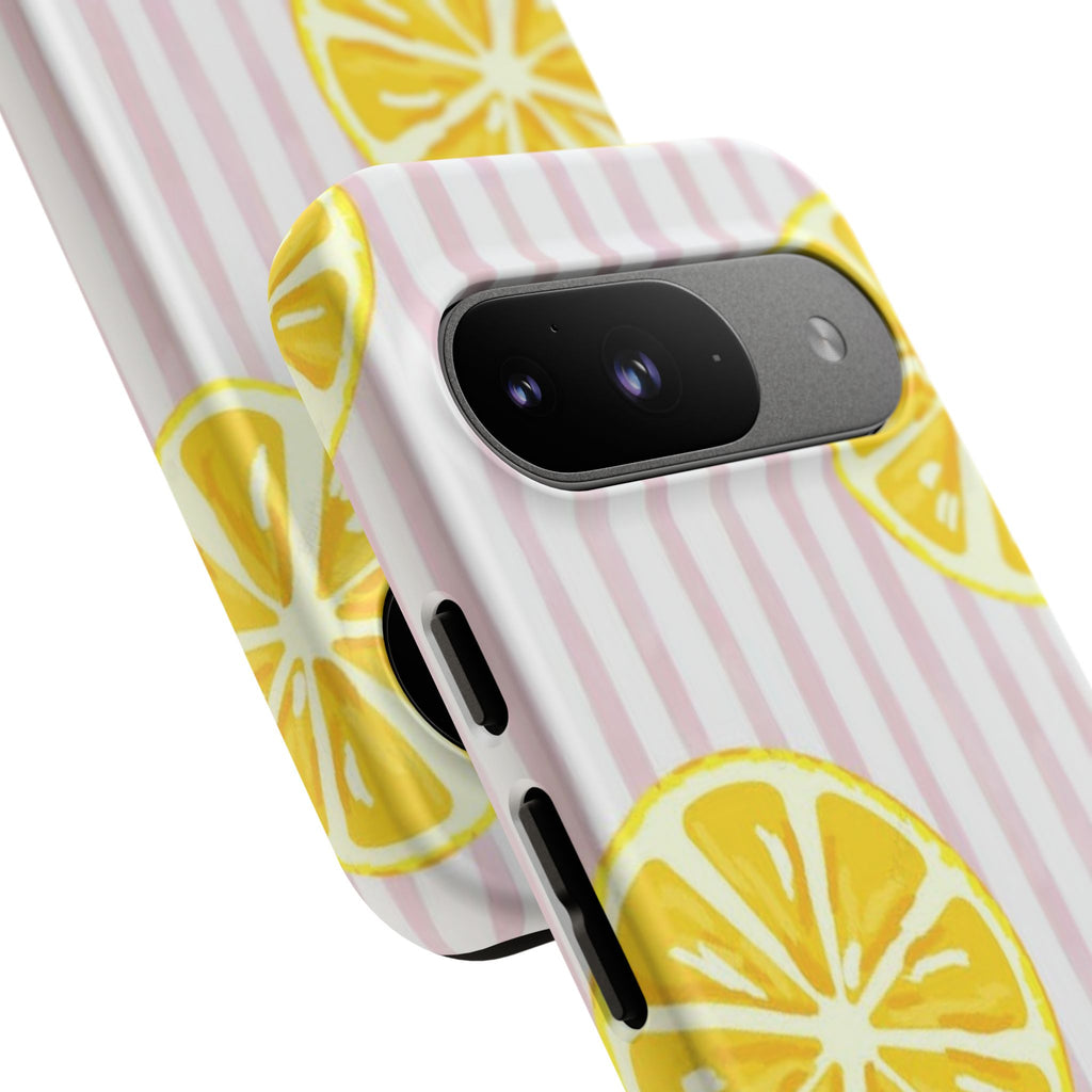 Lemon Slices Tough Case — Cute Pink Stripe Phone Cover