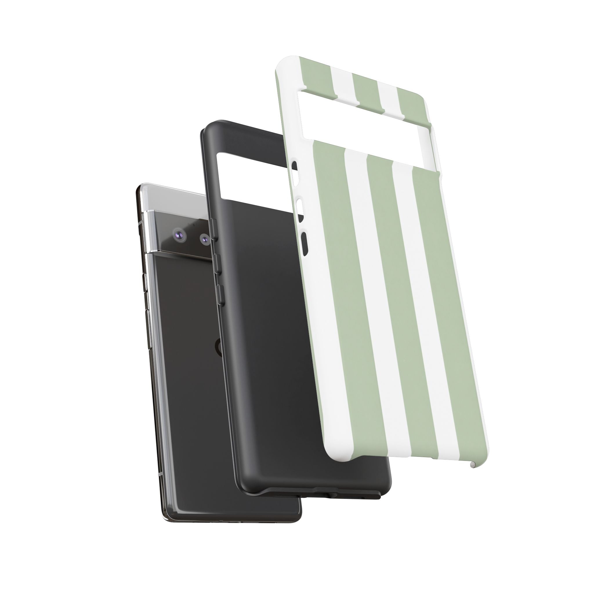 Striped Sage Tough Phone Case — Durable Green & White Vertical Stripe Phone Cover