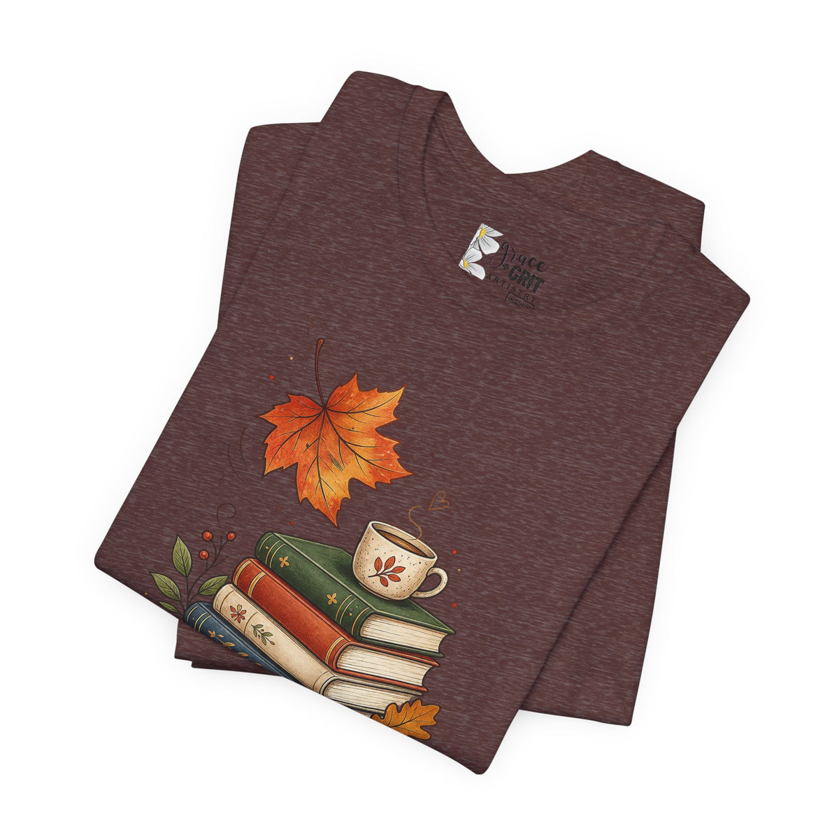 Fall Homeschool T‑Shirt – “Falling into Homeschool” Autumn Books & Coffee Tee