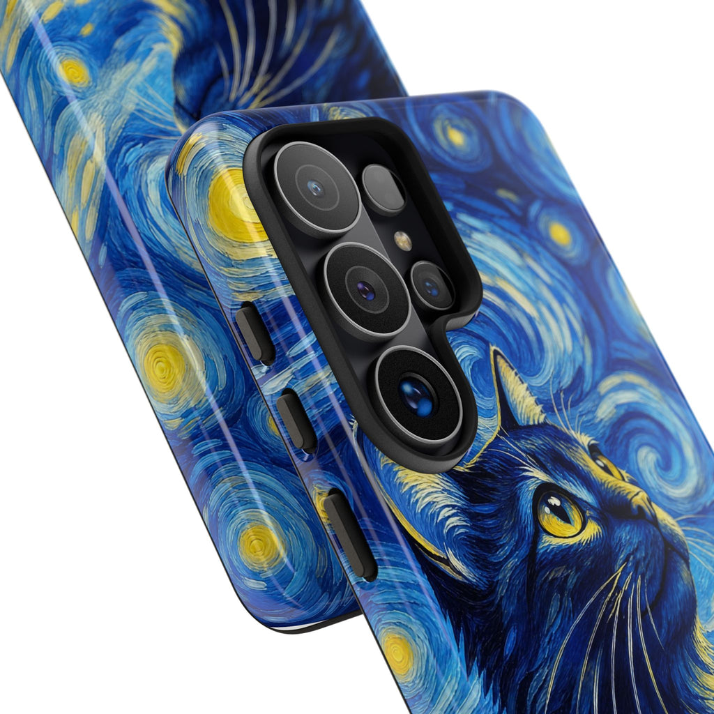Starry Night Cat Phone Case — Van GoghStyle Blue Galaxy iPhone Cover