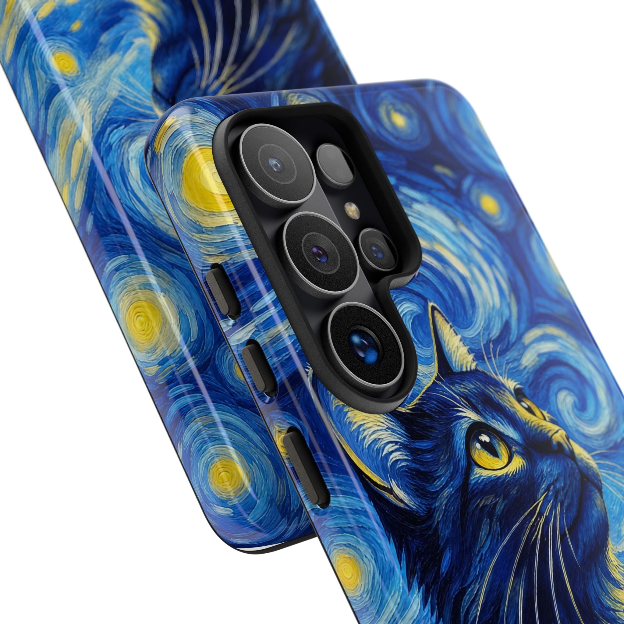 Starry Night Cat Phone Case — Van GoghStyle Blue Galaxy iPhone Cover