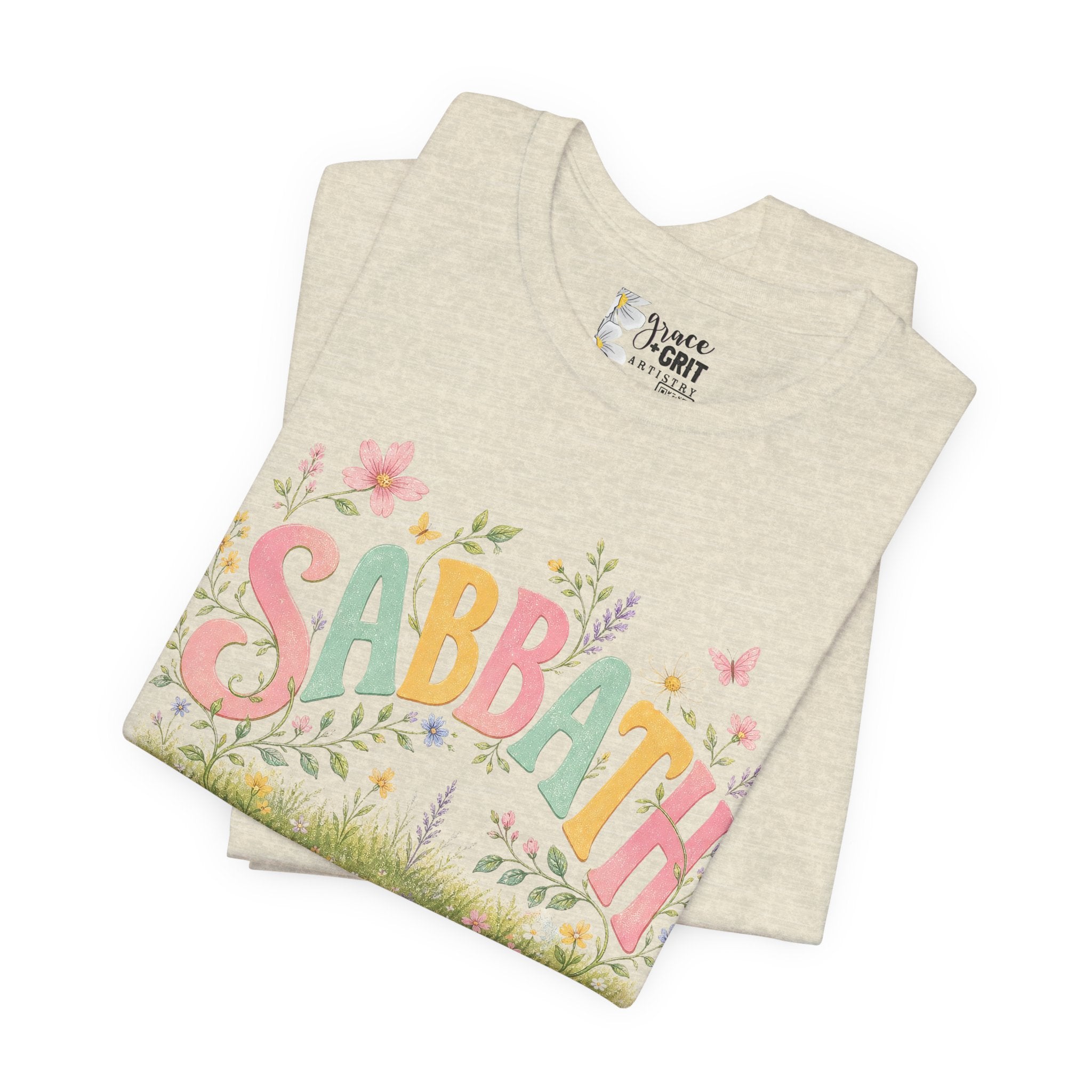 Sabbath Floral Script Tee | Pastel Flowers, Meadow Illustration