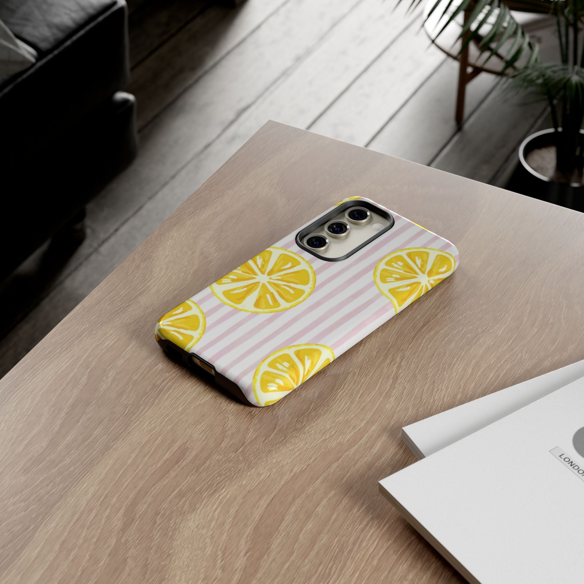 Lemon Slices Tough Case — Cute Pink Stripe Phone Cover