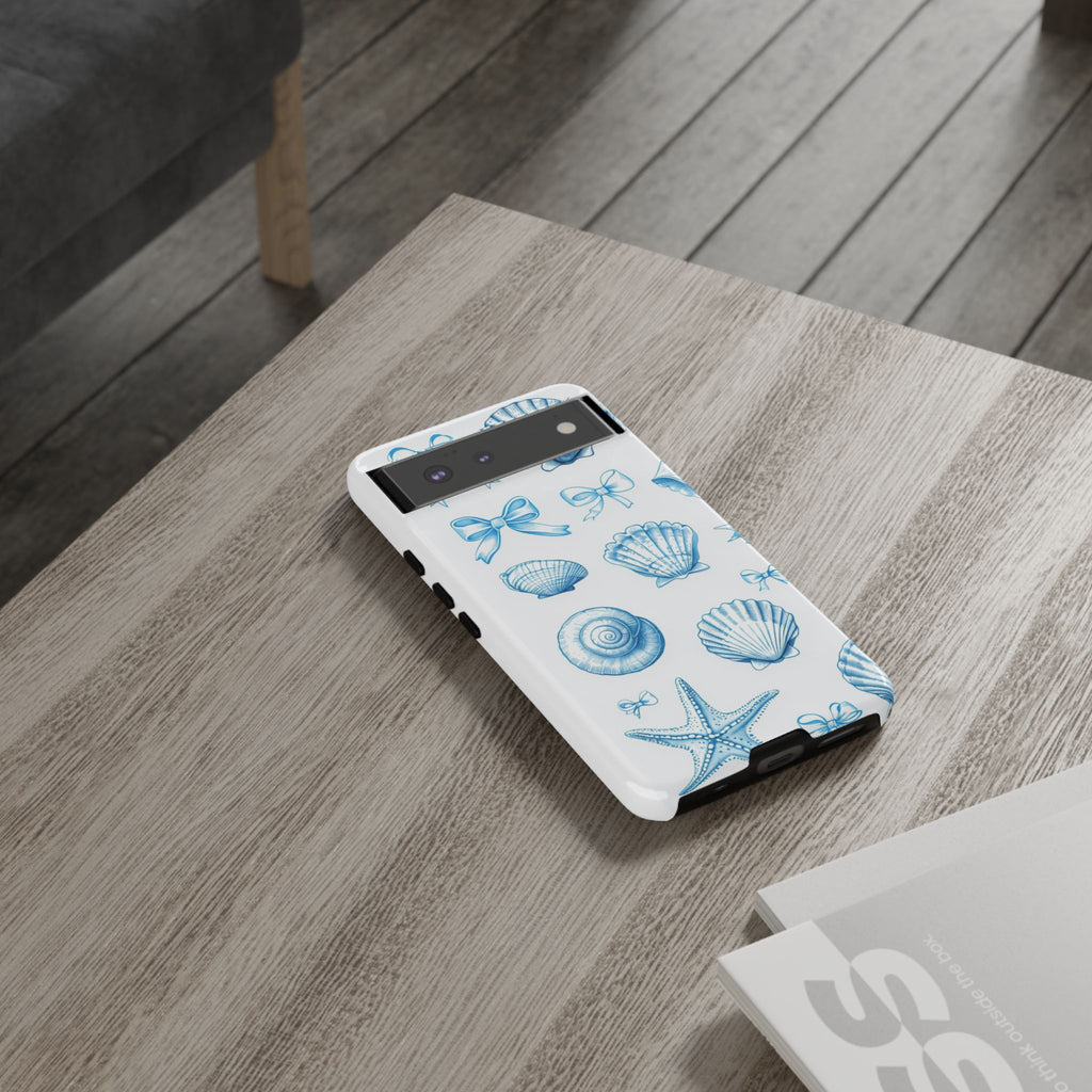 Seaside Shells Phone Case — Blue Nautical Shell & Starfish Pattern