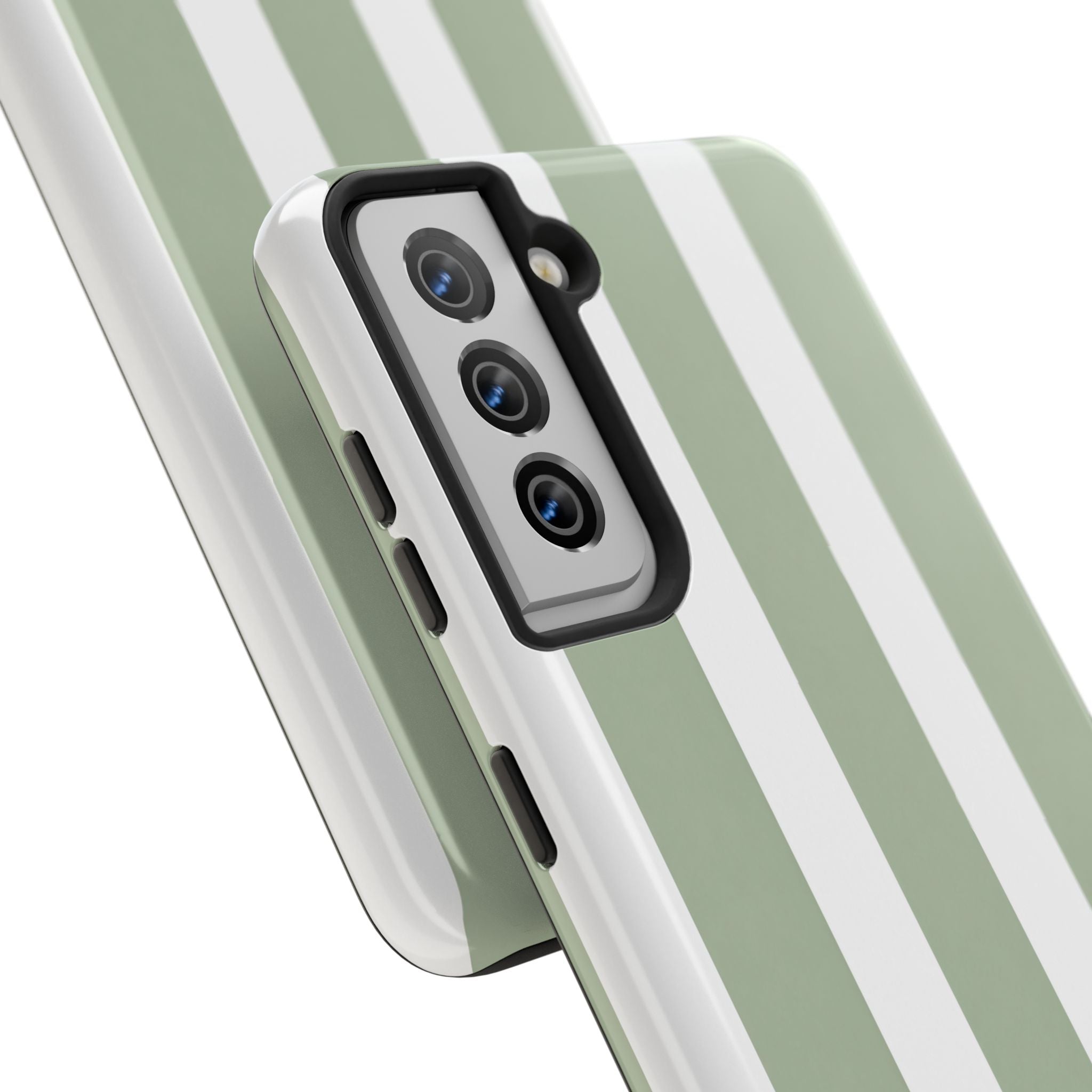Sage & White Striped Tough Phone Case — Durable Protective Phone Cover