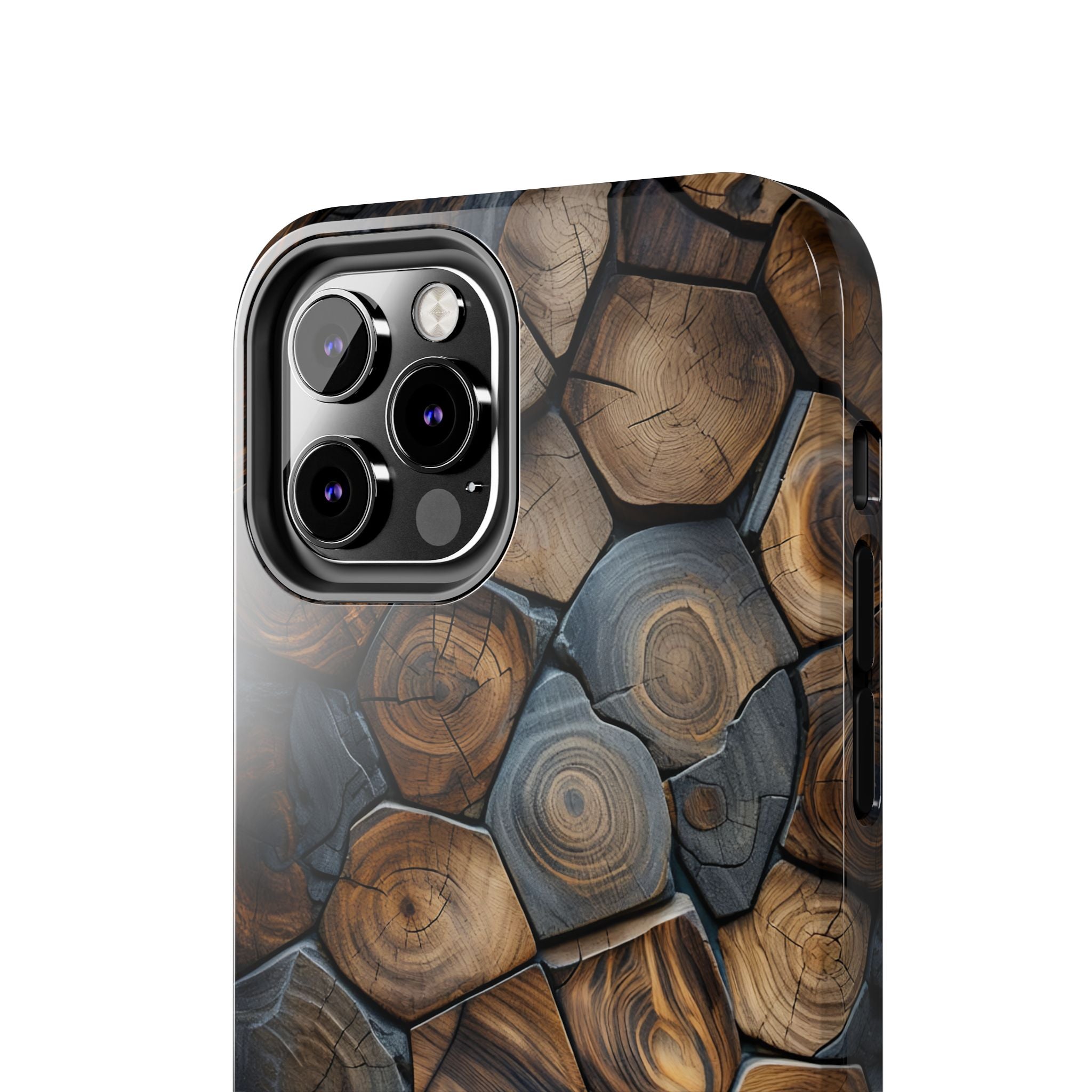 Woodgrain Hex Pattern Tough Phone Case — Rustic Log Cross-Section Design