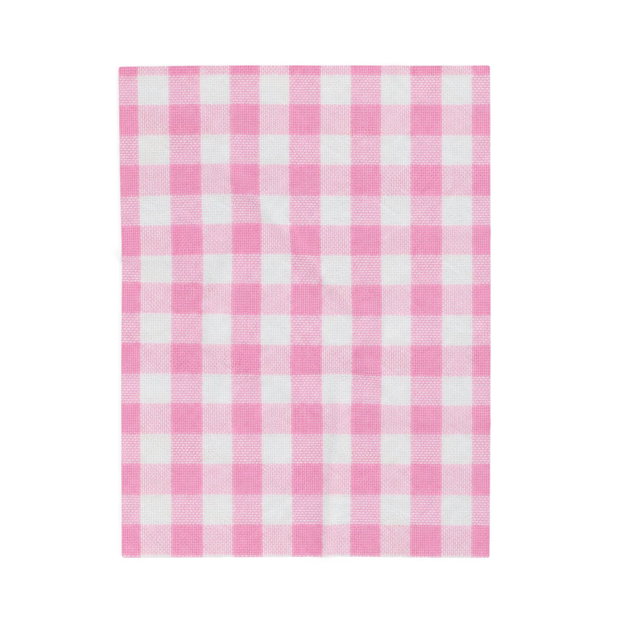Pink Gingham Velveteen Plush Blanket — Soft Cozy Throw for Nursery, Baby Shower & Home