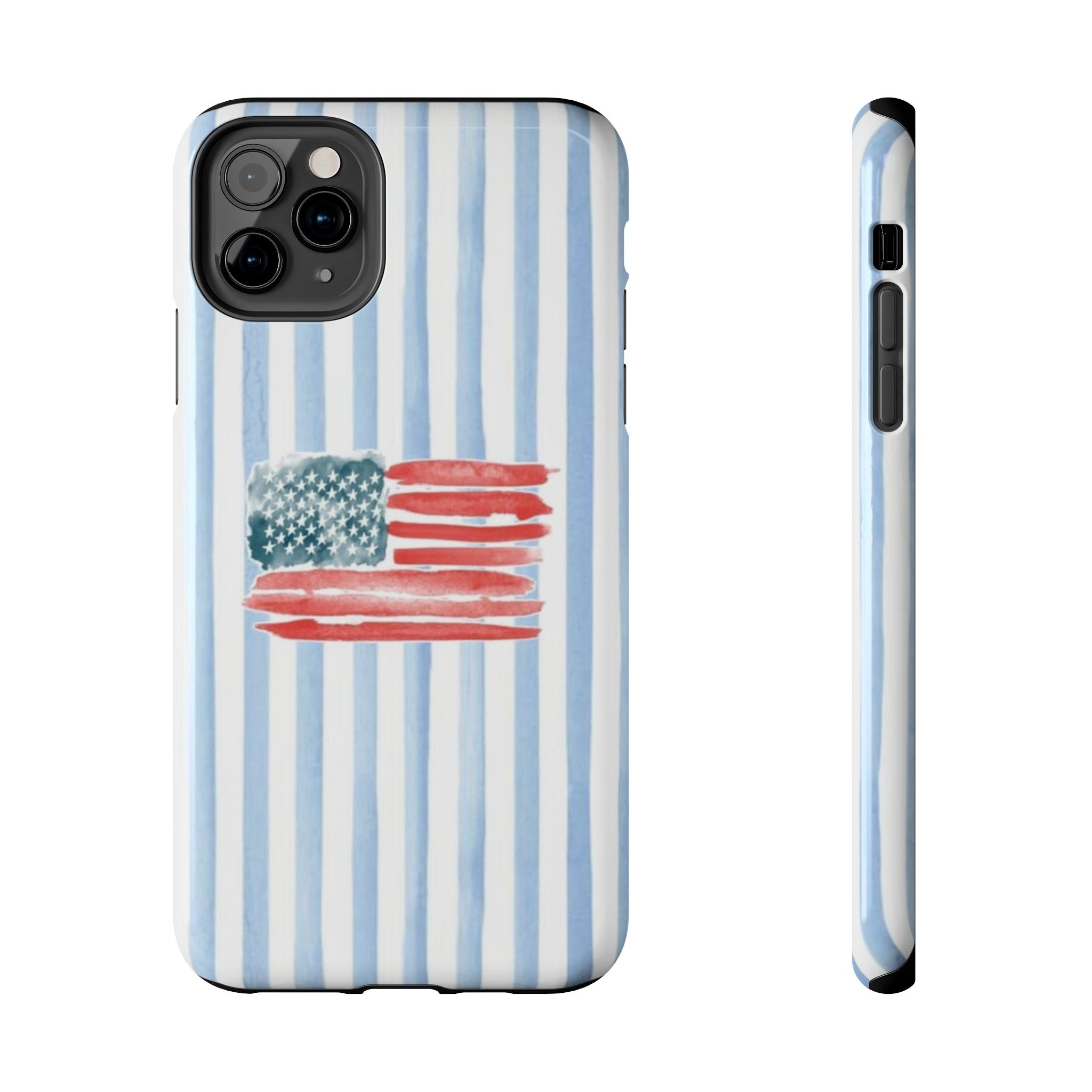 American Flag Watercolor Tough Phone Case — Blue Striped Patriotic Phone Case