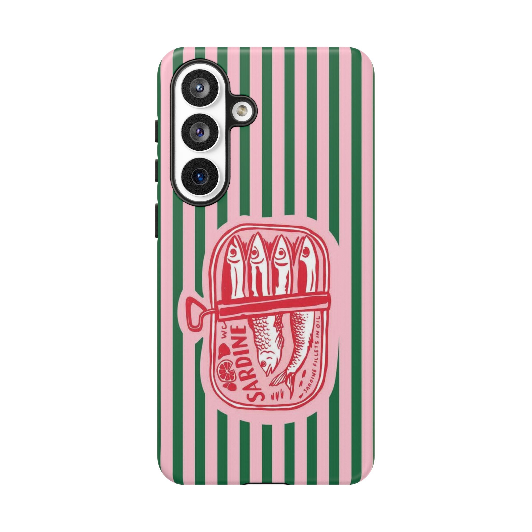 Sardine Stripe Phone Case — Retro Pink & Green Nautical Protection