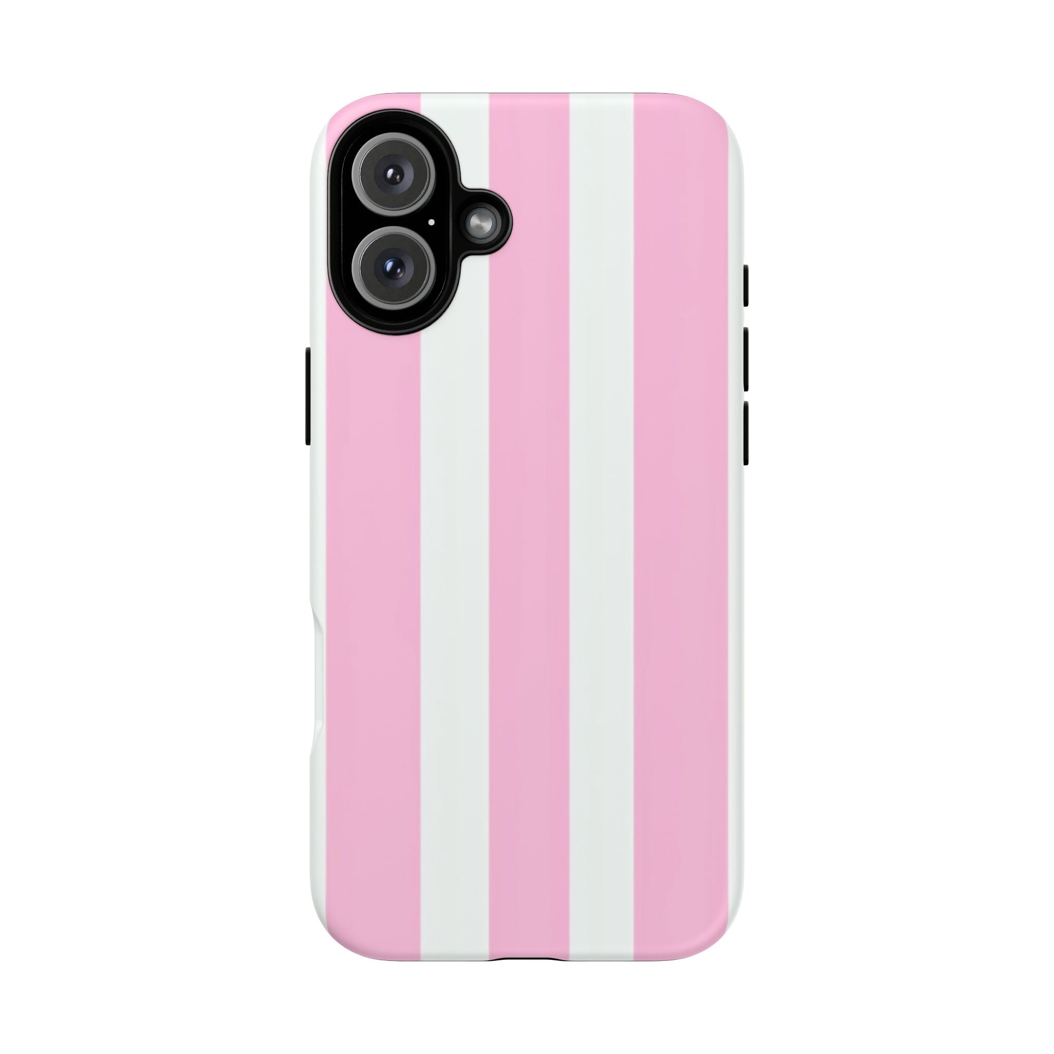 Pink & White Striped Tough Phone Case — Durable Protective Phone Cover