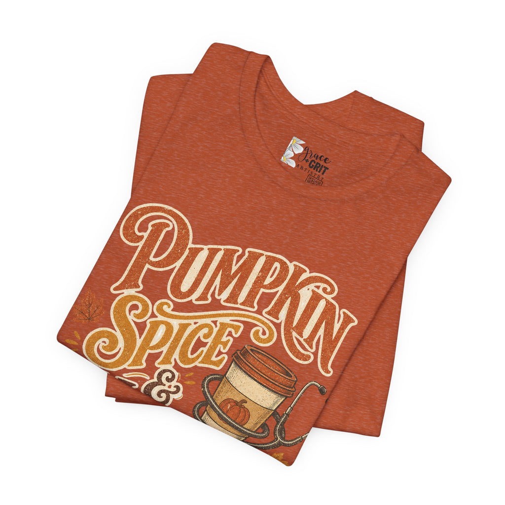 Pumpkin Spice & Vines Tee — Fall Graphic Shirt for Wine Lovers
