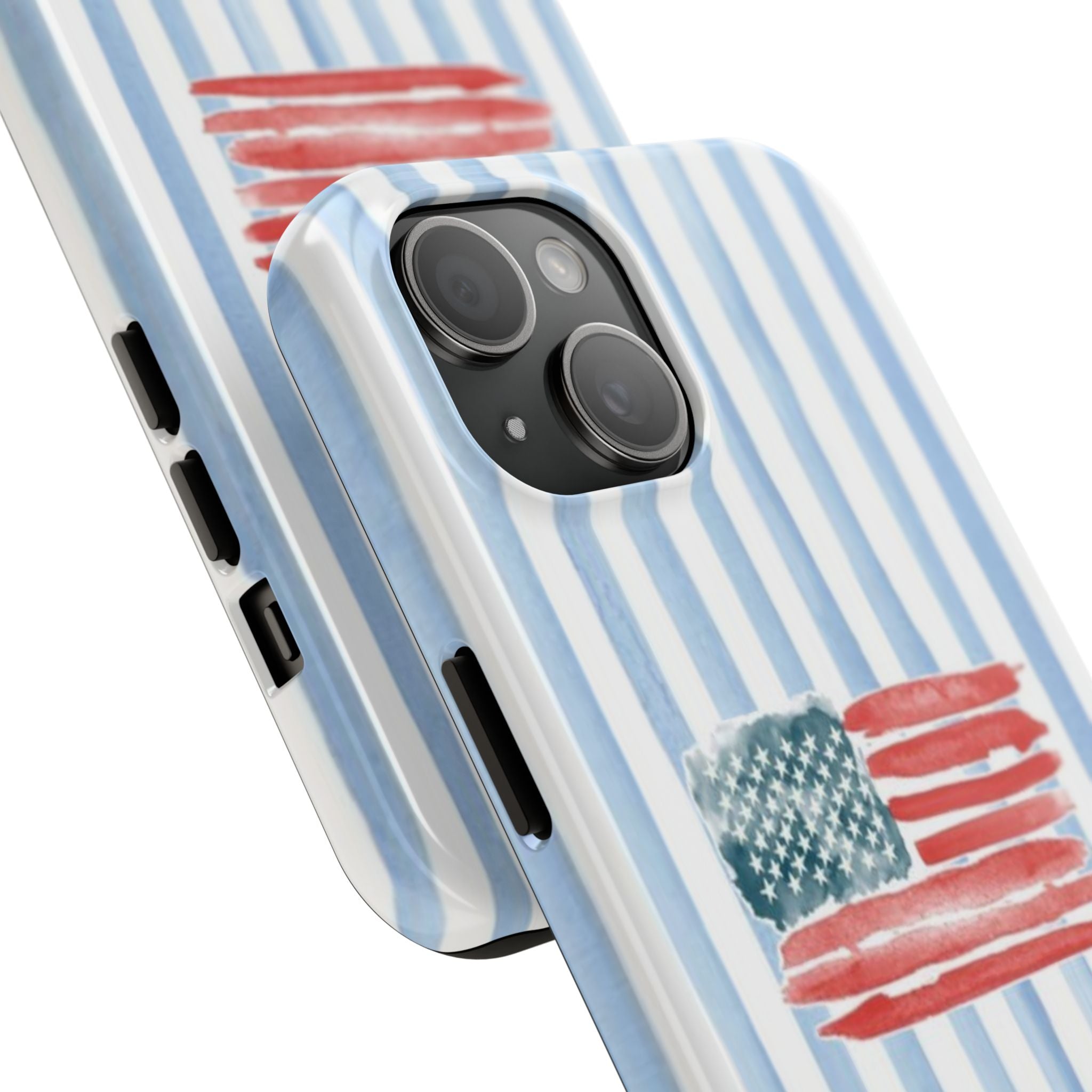 American Flag Watercolor Tough Phone Case — Blue Striped Patriotic Phone Case