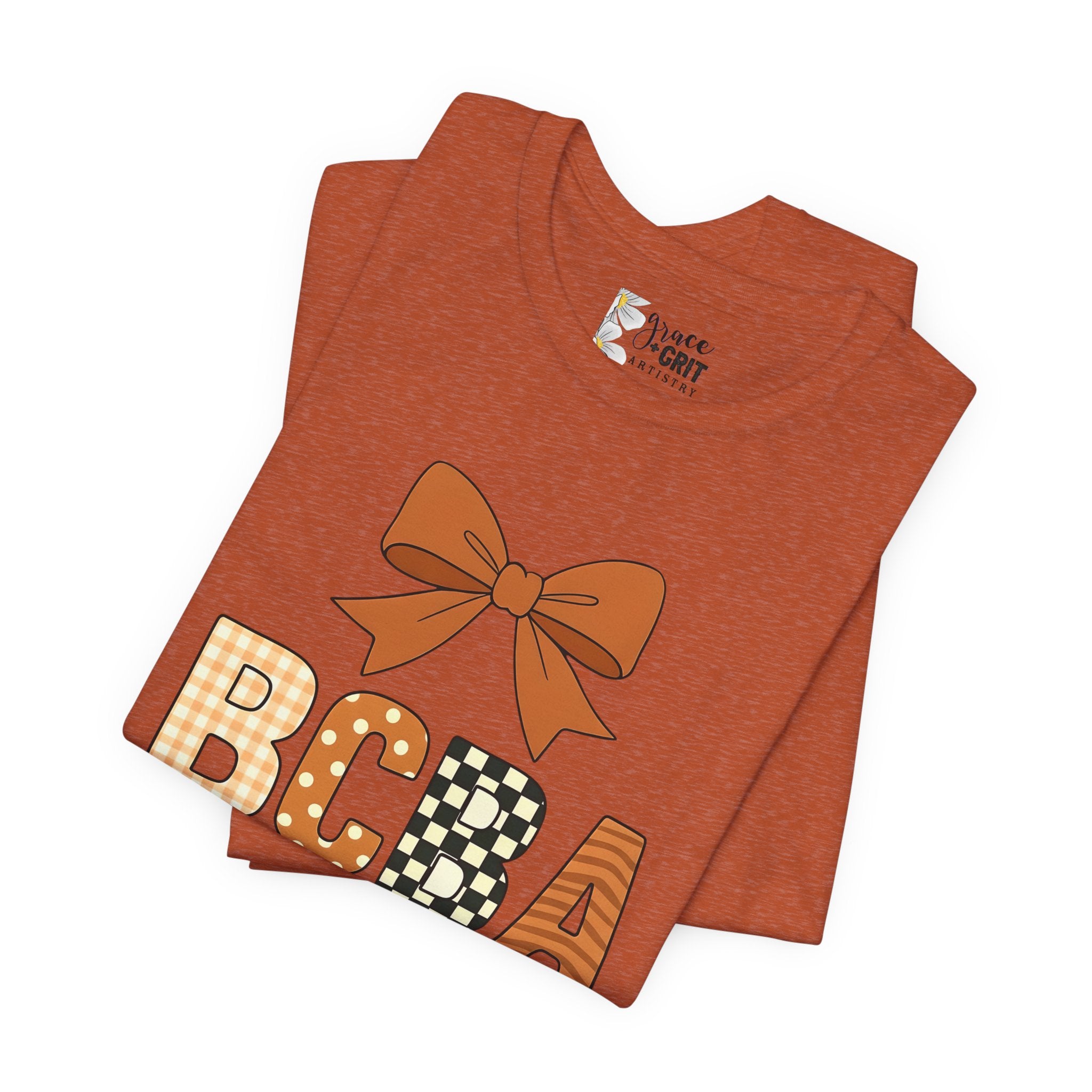 Fall Bow 'BCCA' Graphic Tee — Plaid & Checker Pattern Seasonal Shirt