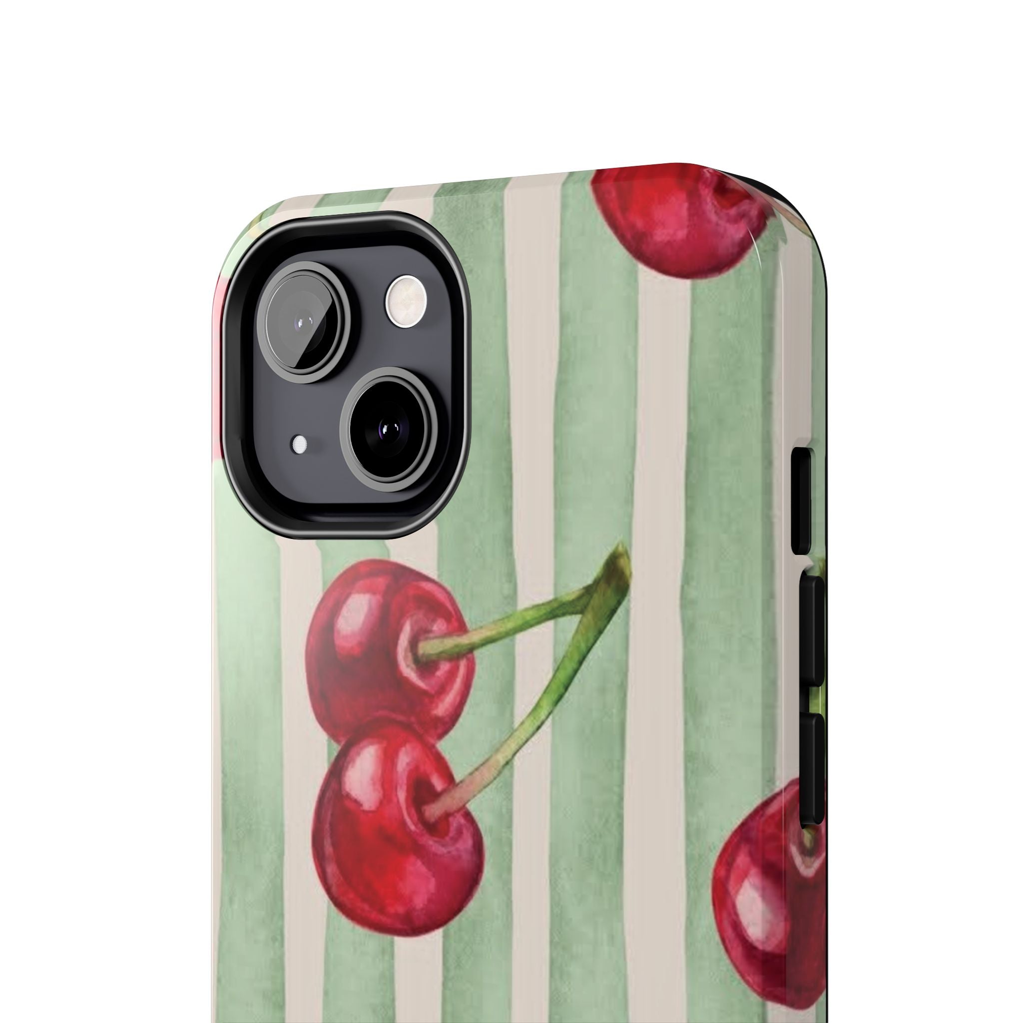 Cherry Stripe Tough Phone Case — Retro Watercolor Cherry Pattern Durable Phone Case