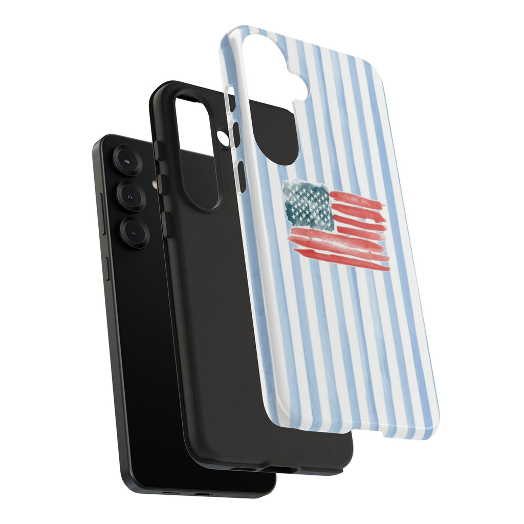 American Flag Watercolor Phone Case - Blue Stripe Tough Case