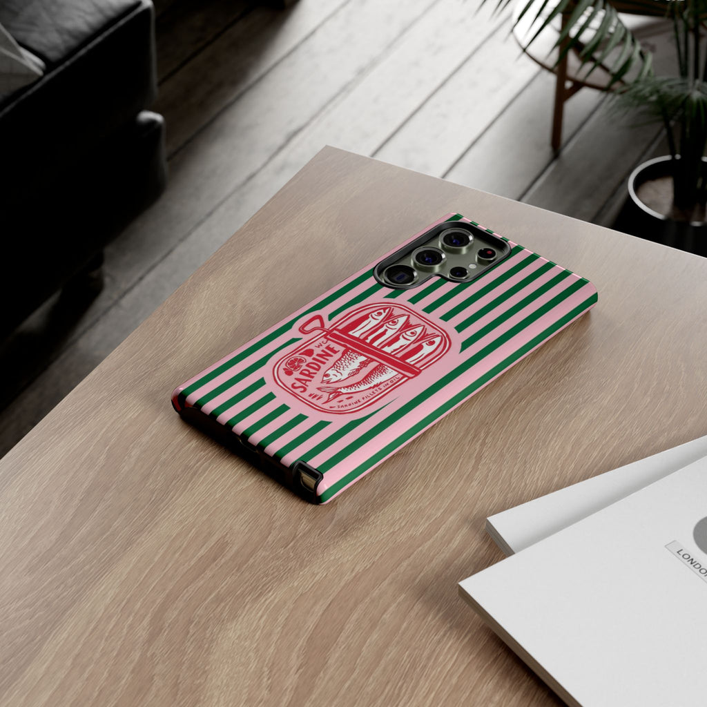 Sardine Stripe Phone Case — Retro Pink & Green Nautical Protection