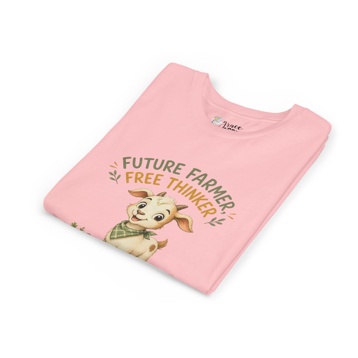 Youth Tee — "Future Farmer, Free Thinker" Cute Goat Kids Shirt