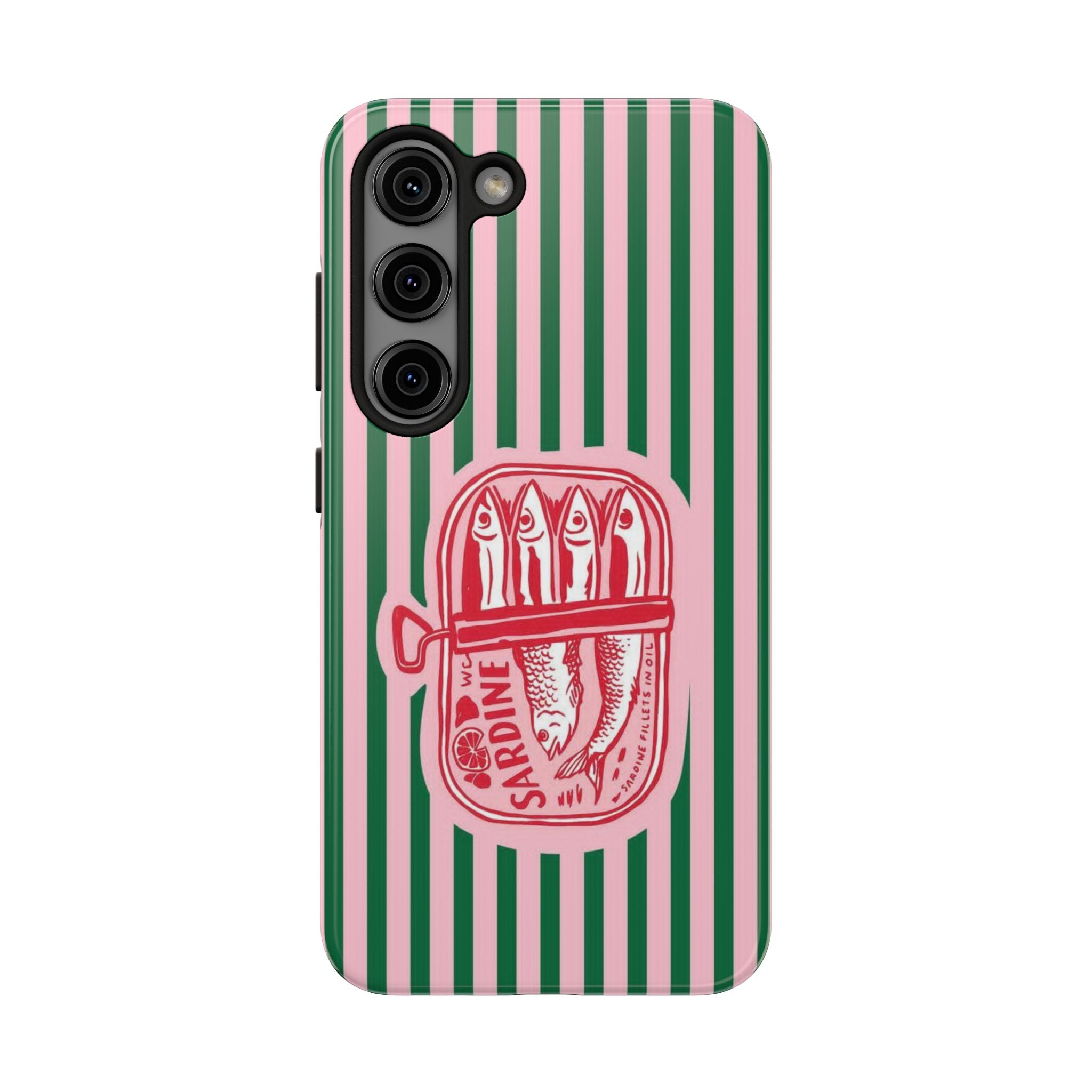 Sardine Stripes Tough Phone Case — Retro Pink & Green Protective Phone Cover