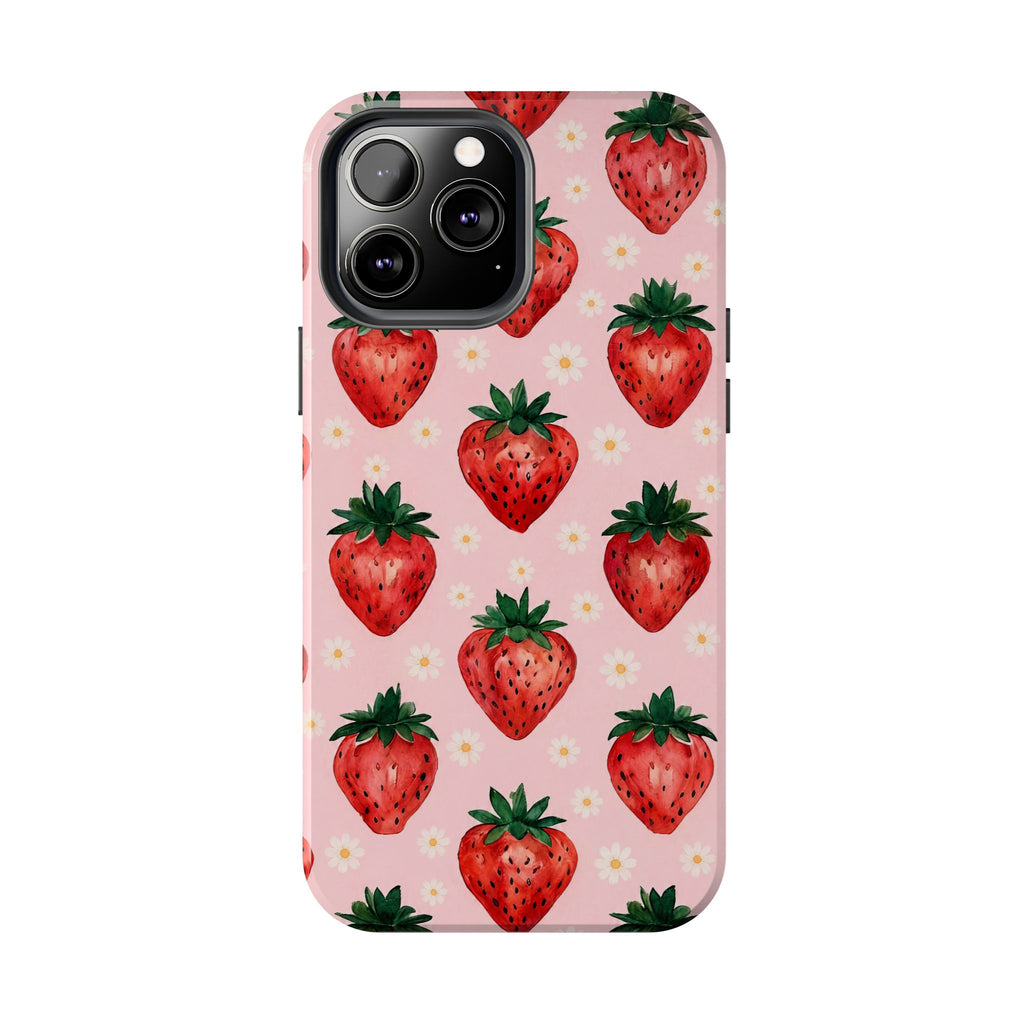 Strawberry Pattern Tough Phone Case — Cute Pink Fruit iPhone/Android Protection