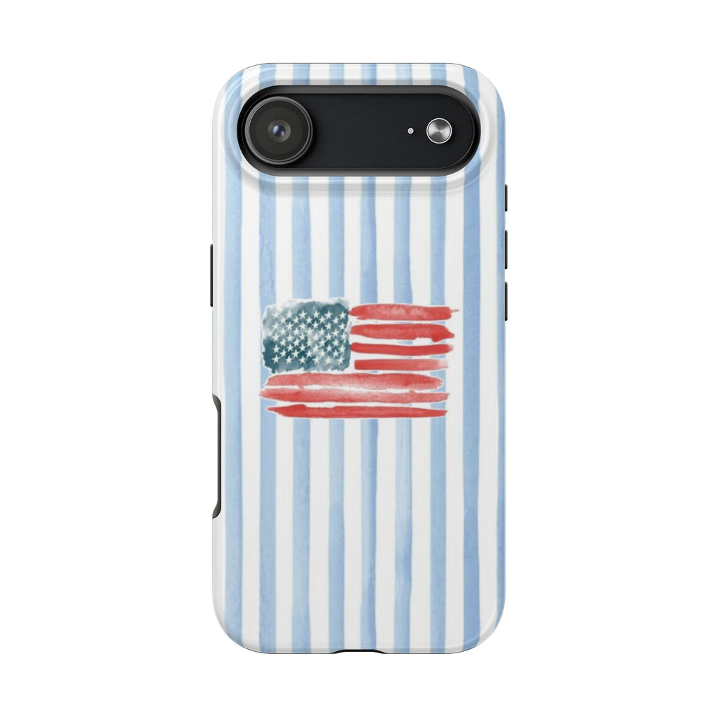 American Flag Watercolor Tough Phone Case — Blue Striped Patriotic Phone Case