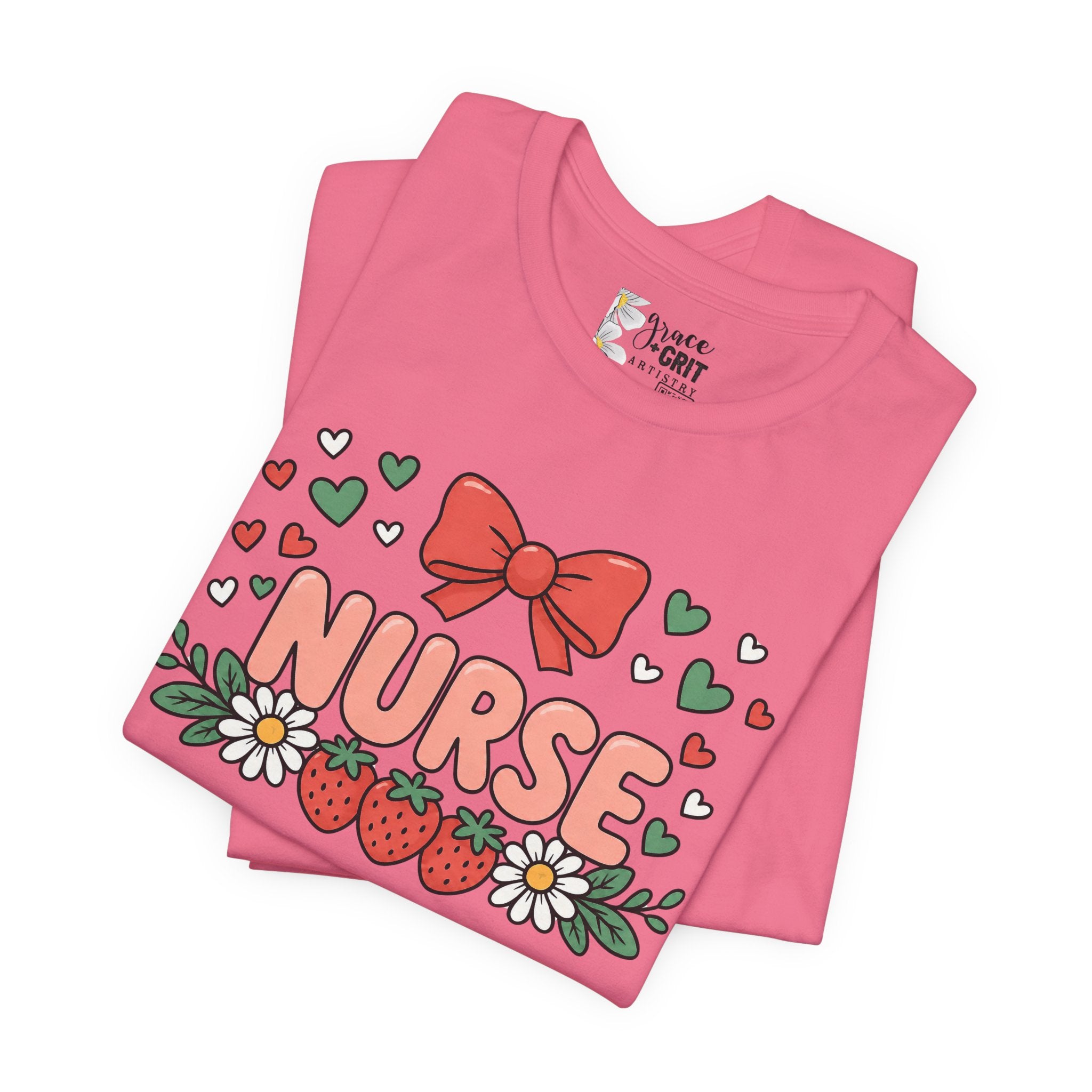 Nurse Floral Tee — Cute Strawberry & Bow Nurse T-Shirt