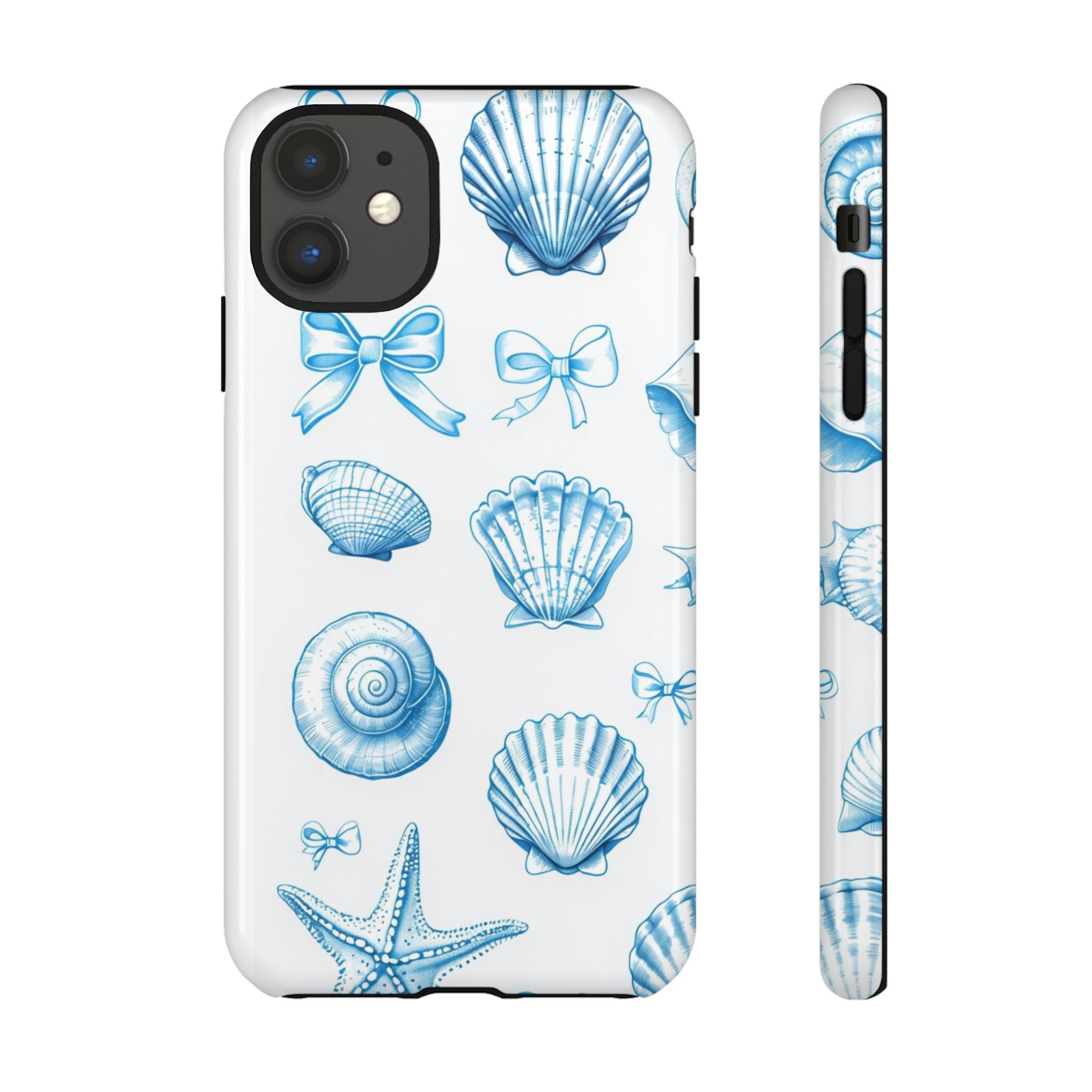 Seaside Shells Phone Case — Blue Nautical Shell & Starfish Pattern