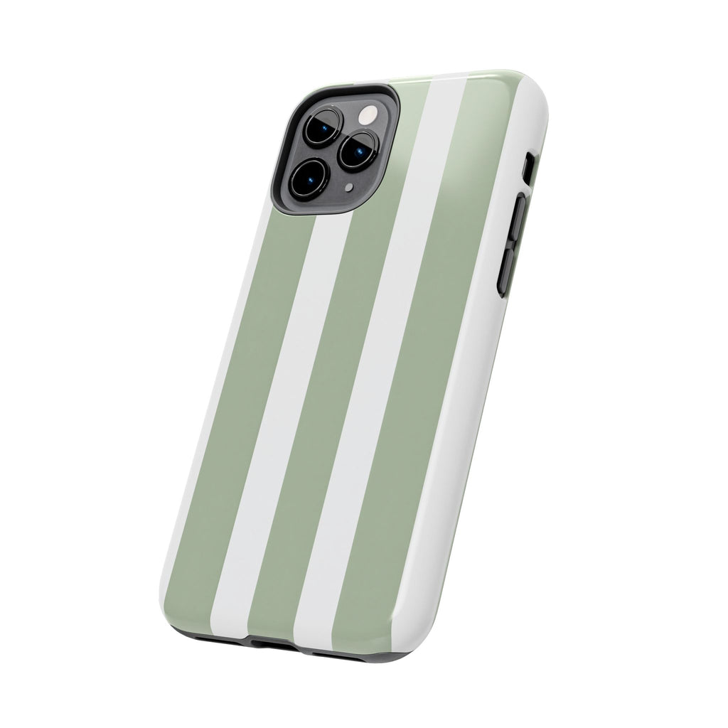 Sage & White Striped Tough Phone Case — Durable Protective Phone Cover