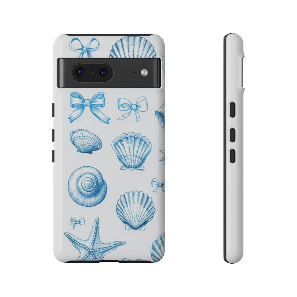 Seaside Shells Phone Case — Blue Nautical Shell & Starfish Pattern