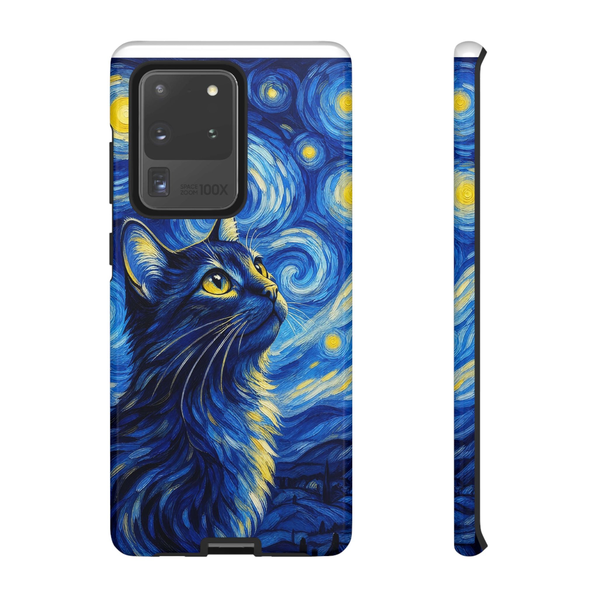 Starry Night Cat Phone Case — Van GoghStyle Blue Galaxy iPhone Cover