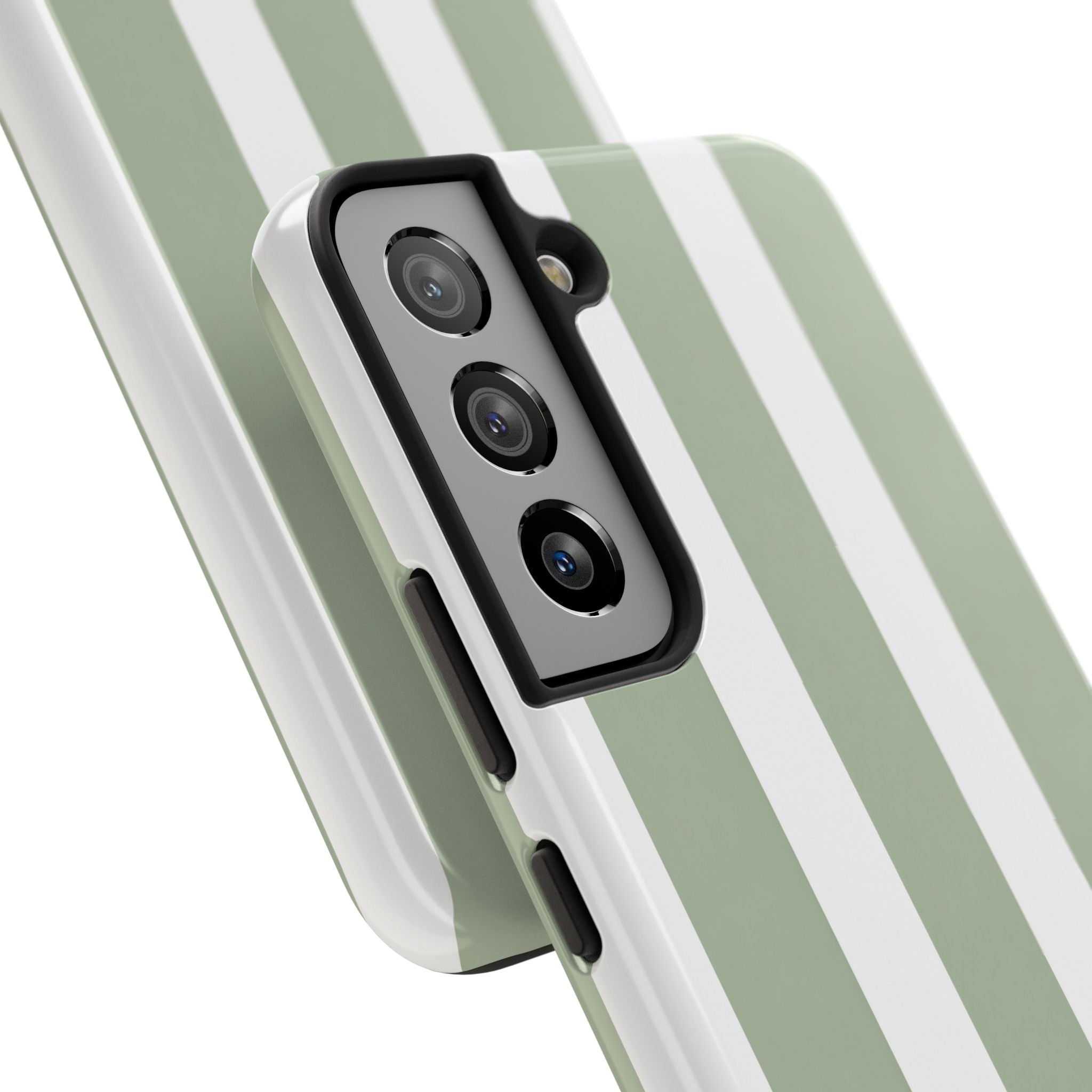 Sage & White Striped Tough Phone Case — Durable Protective Phone Cover